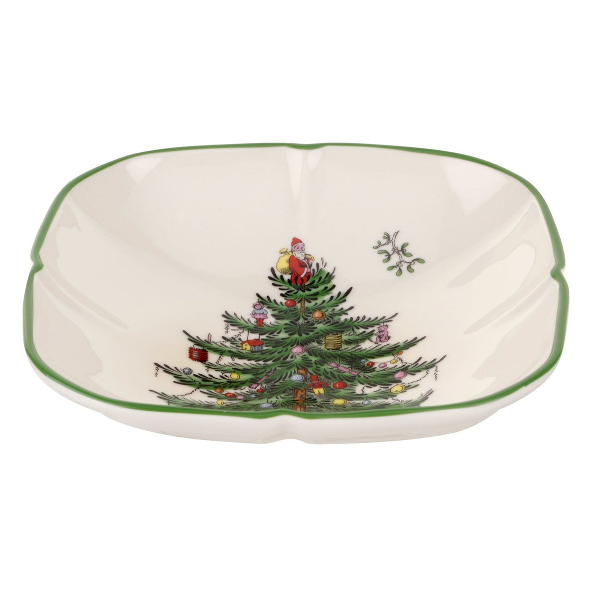 Spode Christmas Tree Sculpted Square Dish - 5.5'' Festive Serving Bowl For Holiday Appetizers, Christmas Desserts, Seasonal Snac