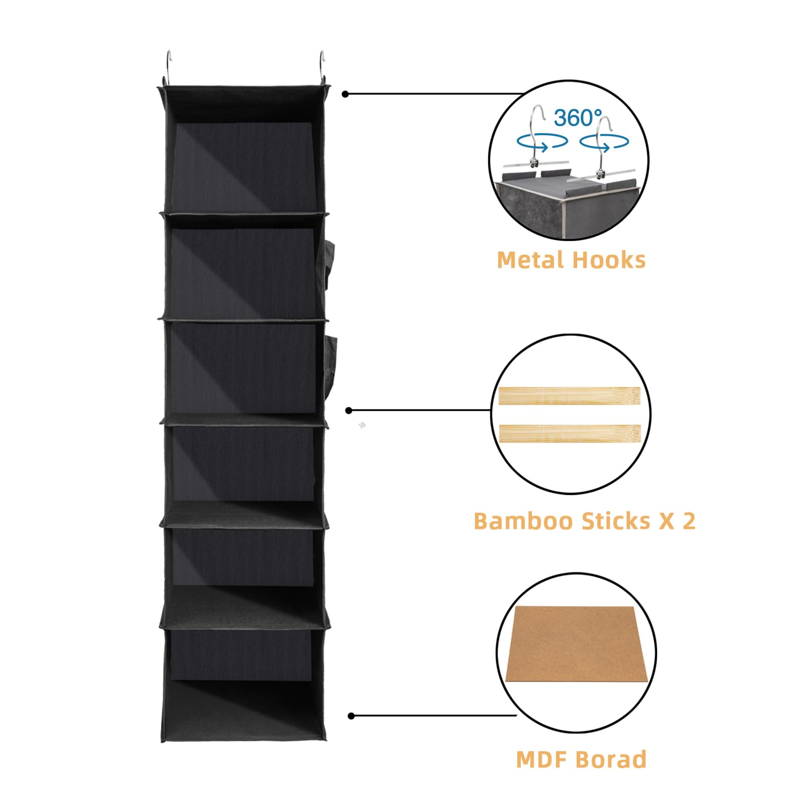 Yrcbehfu 2 Packs Hanging Closet Organizer, 6-Shelf Closet Organizers And Storage With Side Pockets, Collapsible Hanging Shelves