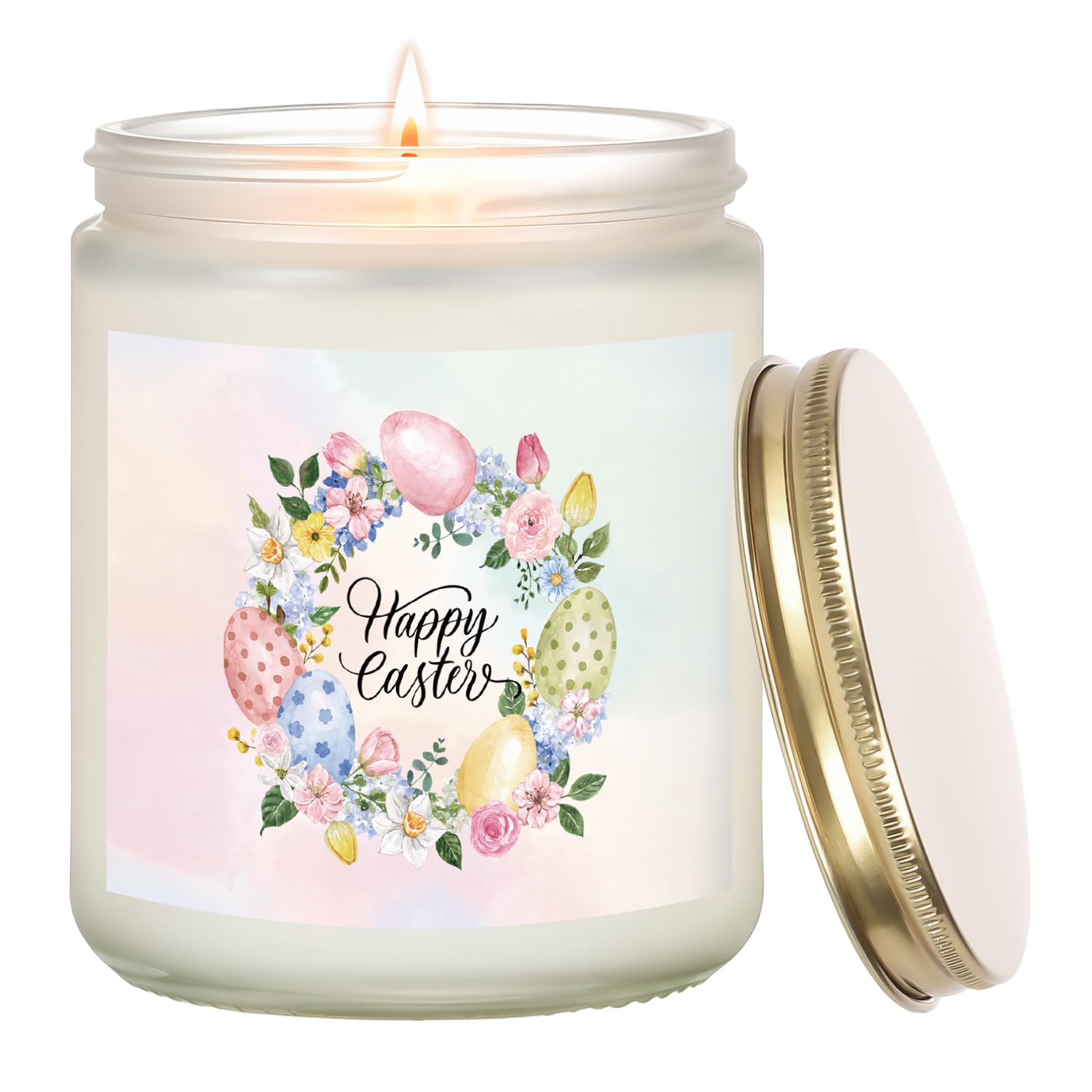 Easter Candle - Cream Vanilla Scented Natural Soy Wax Candel for Home, Egg D  cor Spring Candle, Easter Gifts for Women, Clean B