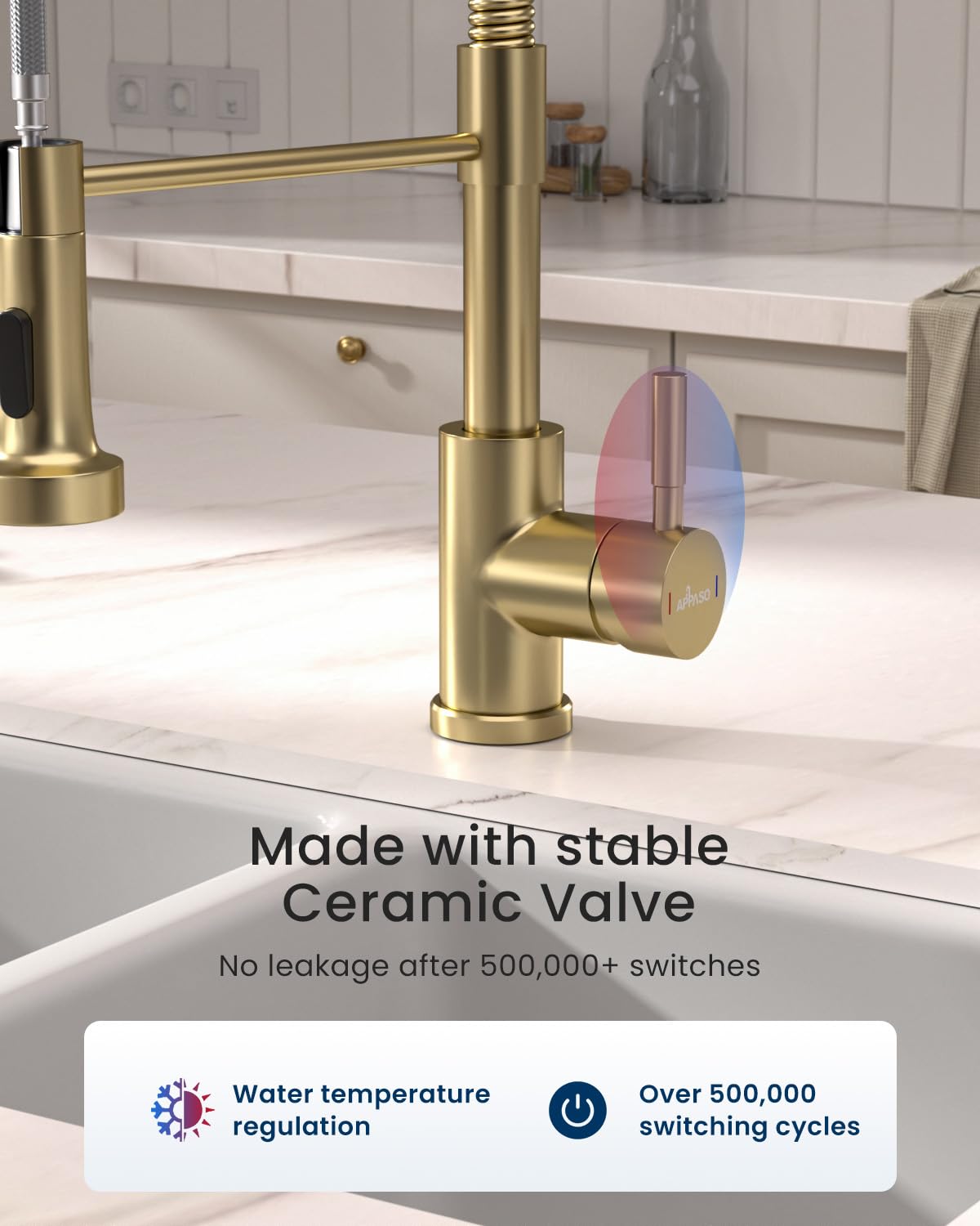 Appaso Gold Kitchen Faucet, Brushed Gold Kitchen Faucet With Pull Down Sprayer And Soap Dispenser, Commercial Kitchen Sink Fauce