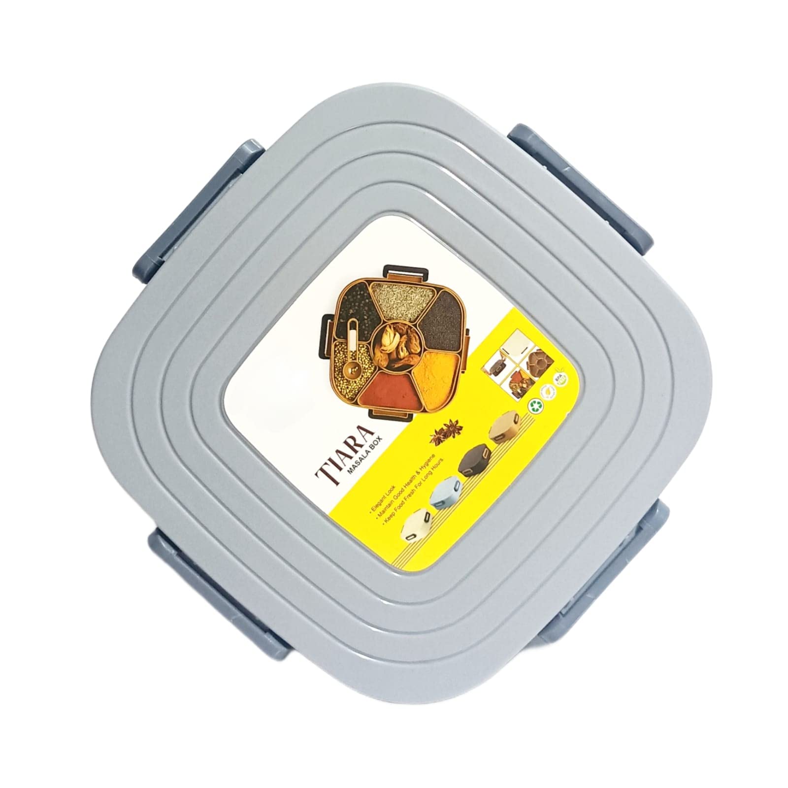 Mir9 Square Masala/Dry Fruit Box With Clip Lock Lid  7 Sections, 700Ml