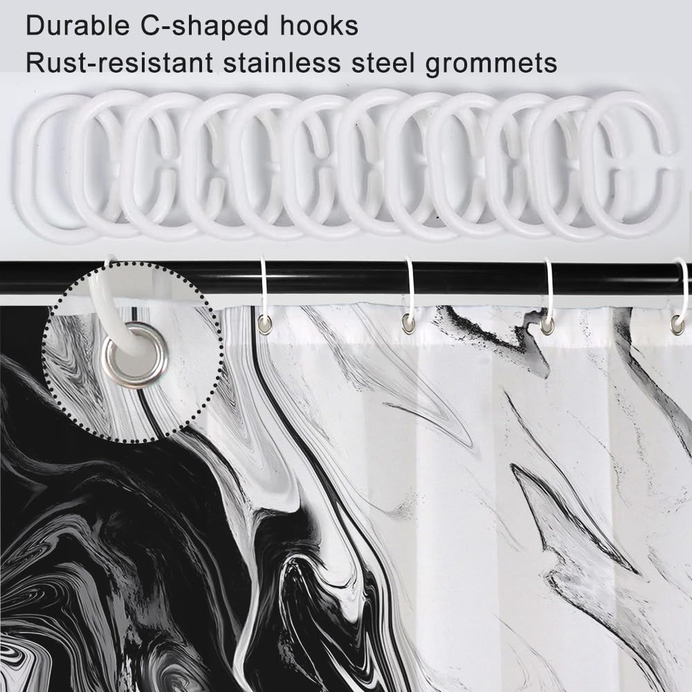 Ruelvth Black And White Shower Curtain, Modern Abstract Marble Shower Curtain For Bathroom Aesthetic Ink Texture Waterproof Fabr