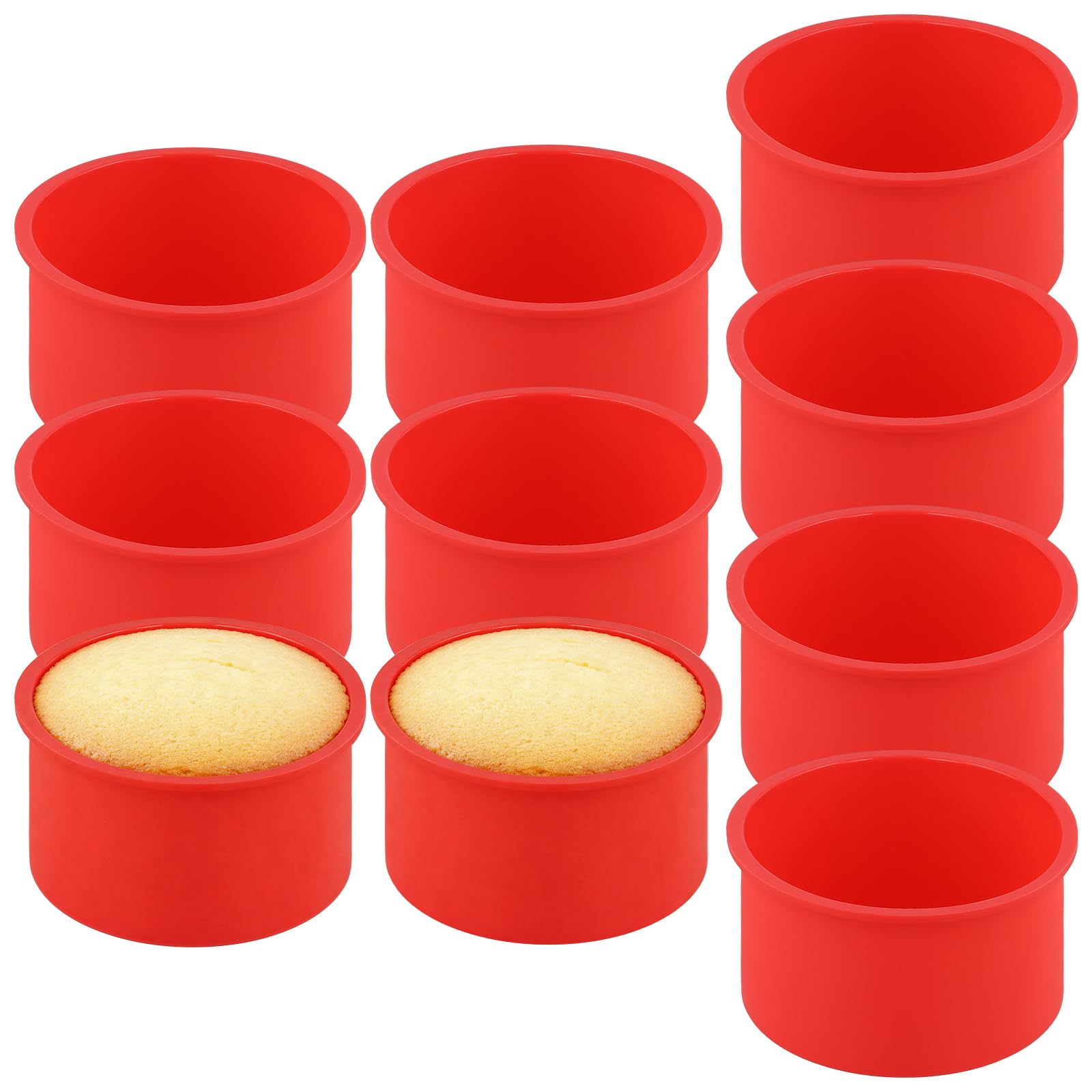 HOIGON Set of 10 Round Silicone Mini Cake Molds, 4 Inch NonStick Round Baking Molds Cake Pans for Muffins, Cheesecakes, Rainbow