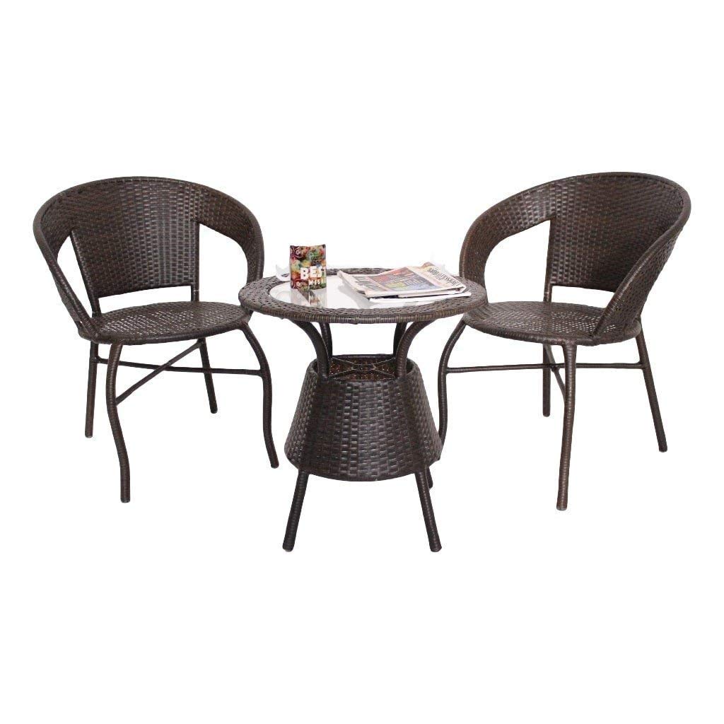 Corazzin Garden Patio Seating Chair And Table Set Balcony Outdoor Furniture With 1 Tables And 2 Chair Set (Brown)  Rattan, 63.5