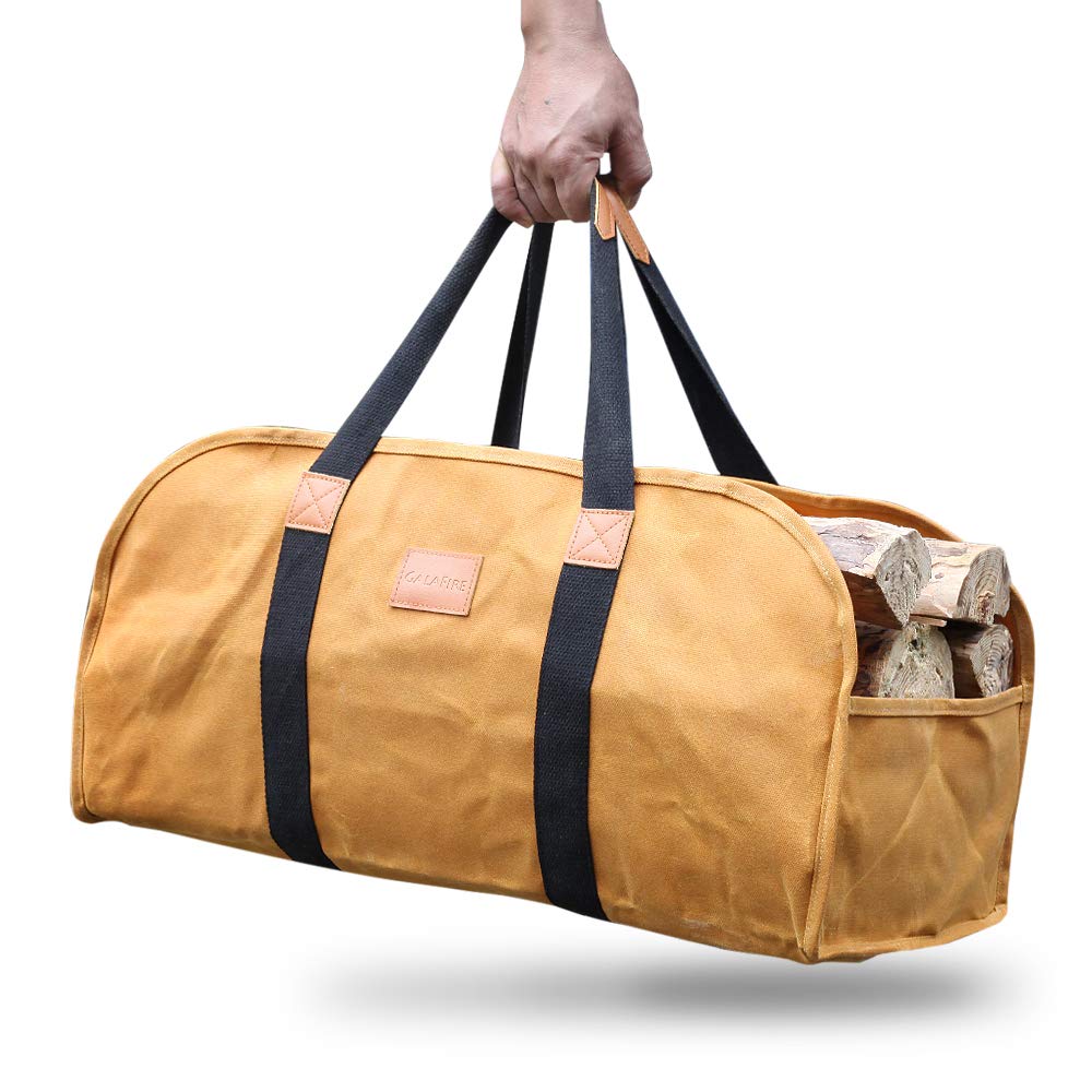 Galafire Log Carrier For Firewood, Waxed Canvas Durable Fireplace Wood Holder Tote Bag, 23''    10''X 11.3''