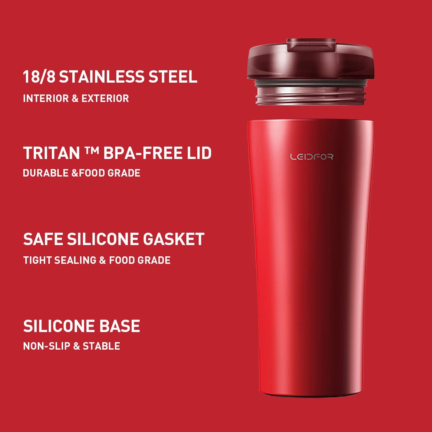 Leidfor Coffee Travel Mug, Tumbler With Leak Proof Lid, Double Wall Vacuum Insulated Stainless Steel Travel Tumbler, Keep Hot Co