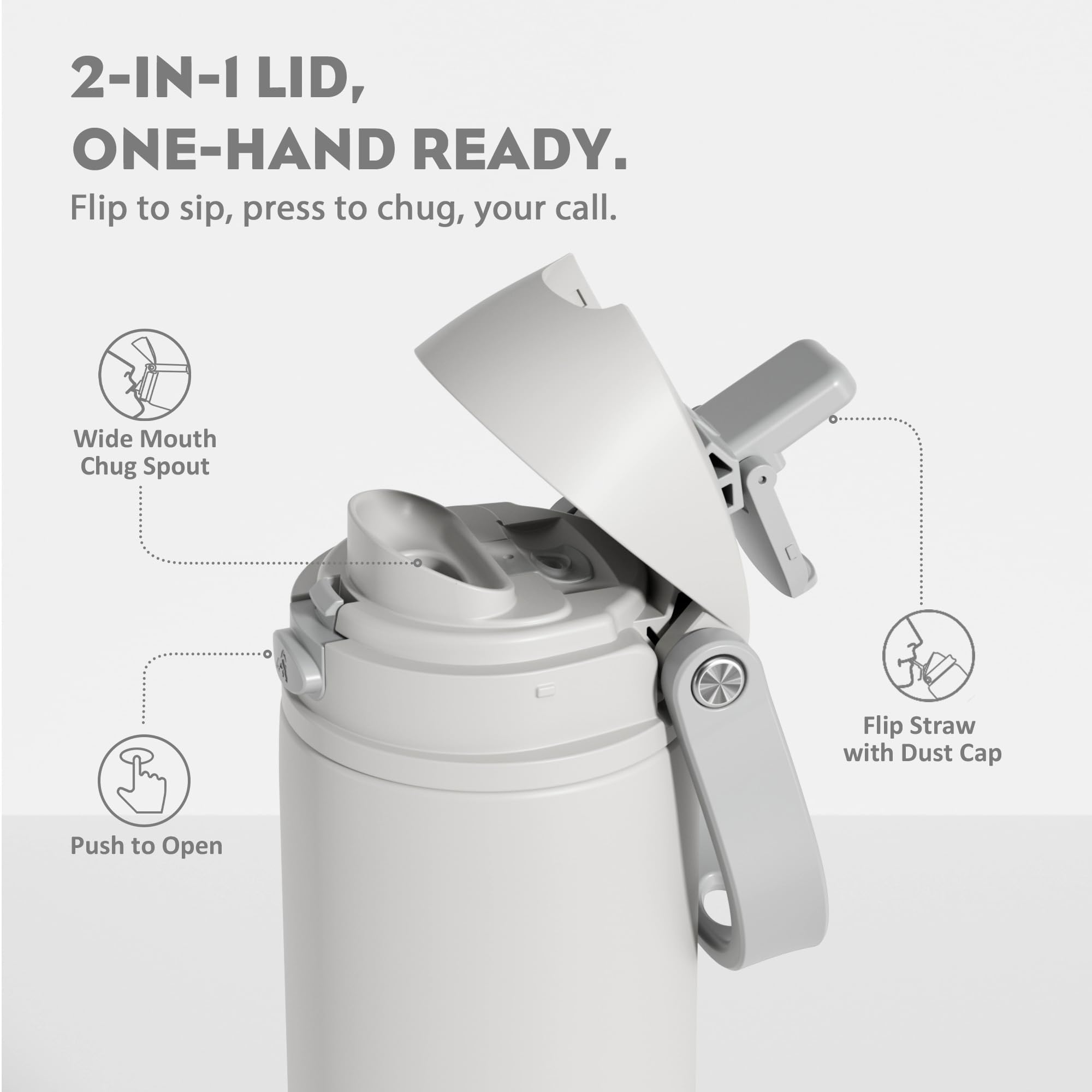 POWCAN 24 oz Metal Water Bottle with Straw for Travel: 100% Leakproof, Quick Open Lid, Keep Cold for 24 Hours, Car Cup Holder Fr
