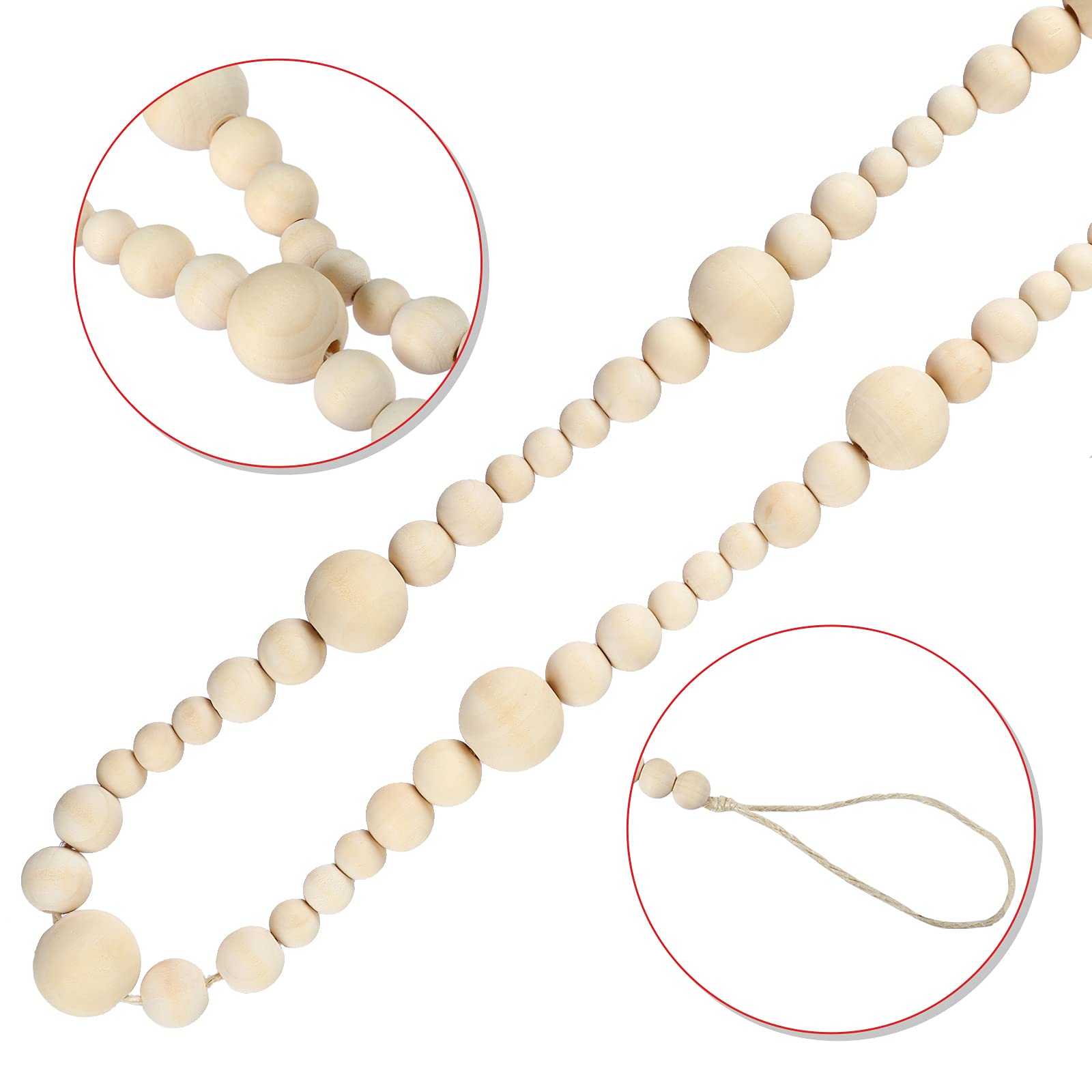 GWHOLE 7.2 Ft Christmas Wooden Bead Garland Boho Natural Prayer Beads for Christmas Tree Mantel Table Modern Farmhouse Home Rust