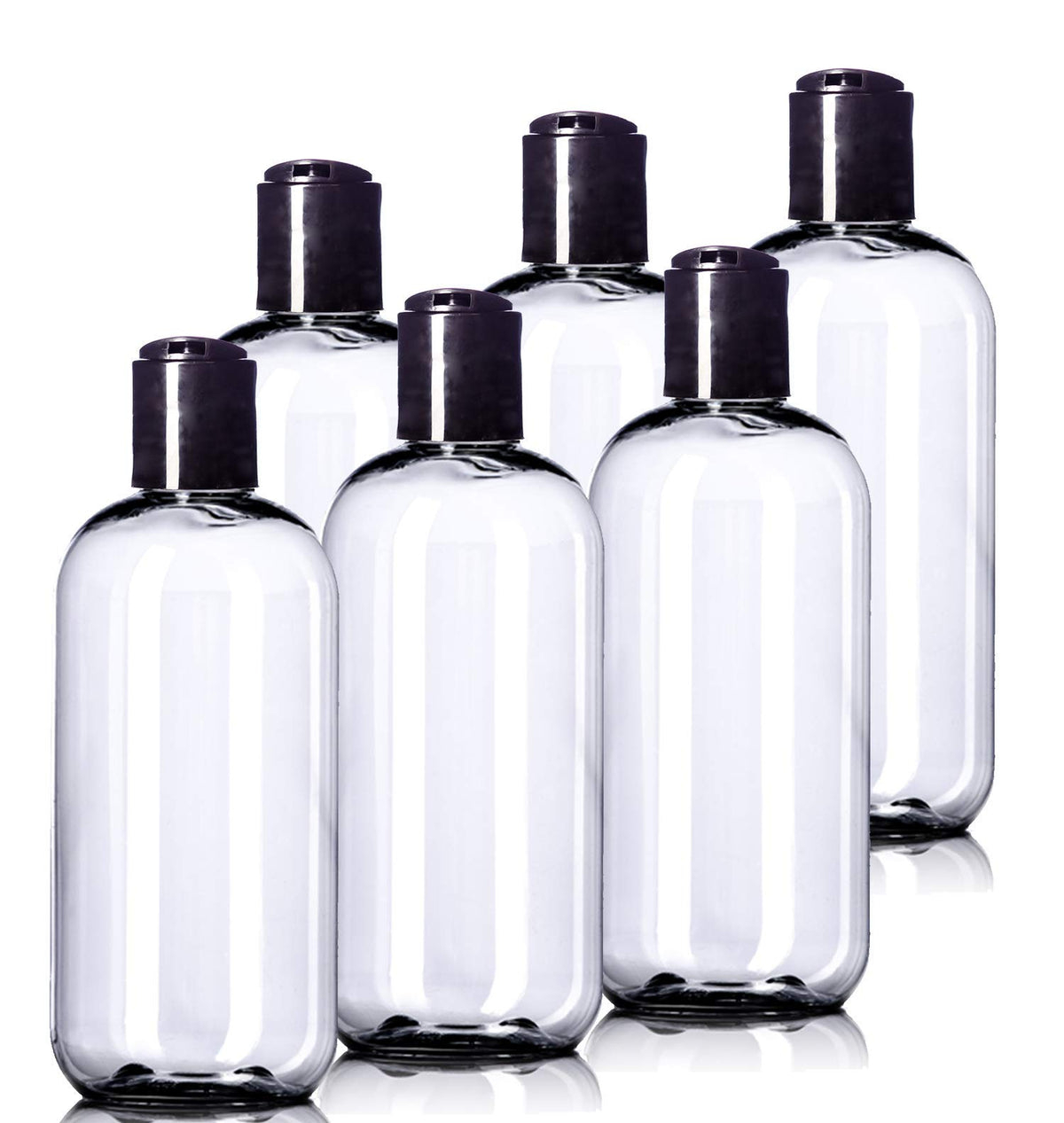 Aromine 8Oz Plastic Bottles (6 Pack) Bpa-Free Squeeze Clear Toiletries And Shampoo Containers With Disc Cap, Labels Included For