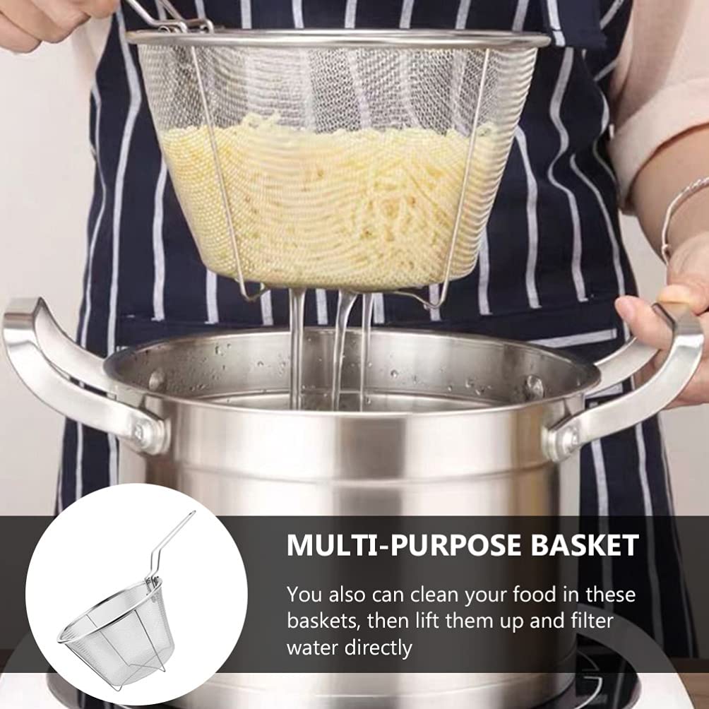 Kichvoe 2pcs Stainless Steel Mesh Strainer Basket Set - 15CM, Silver, Perfect for Noodles and Fried Foods
