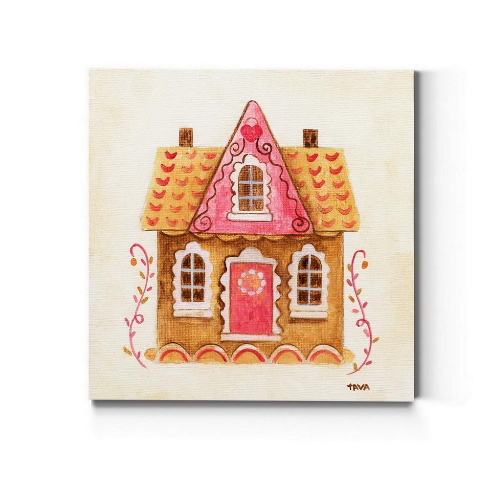 Renditions Gallery Pink Gingerbread House (4) Wall Art, Lovely Christmas & Winter Art, Holiday Kitchen Artwork, Premium Gallery