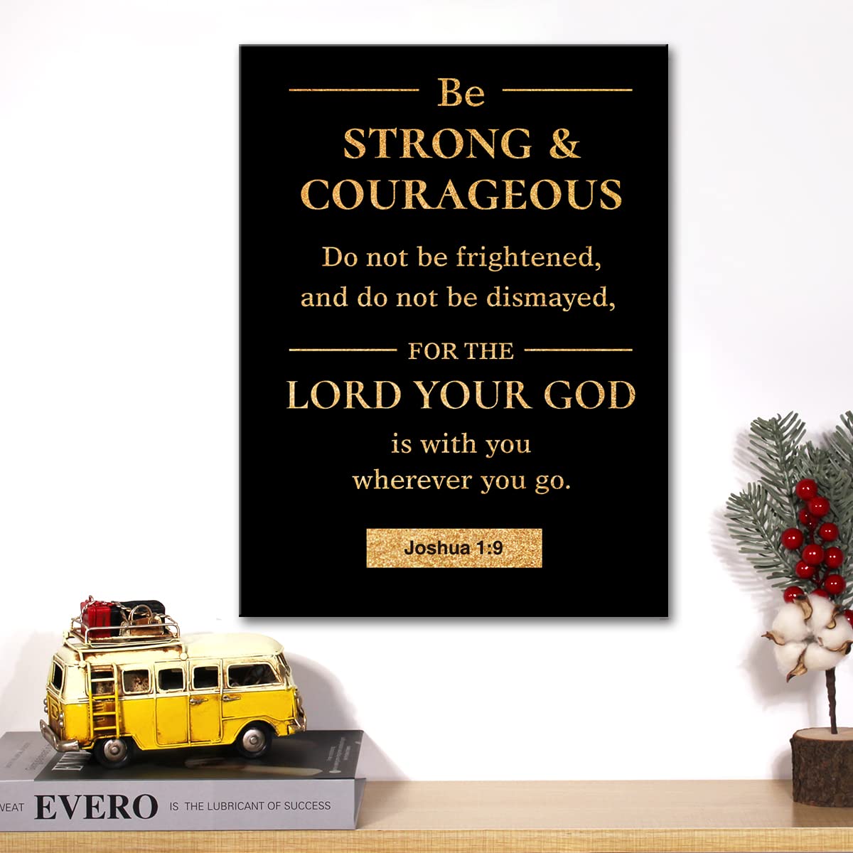 Christian Gold Foil Canvas Wall Art Motivational Be Strong And Courageous Joshua 1:9 Print Framed Canvas Painting Artwork Home D