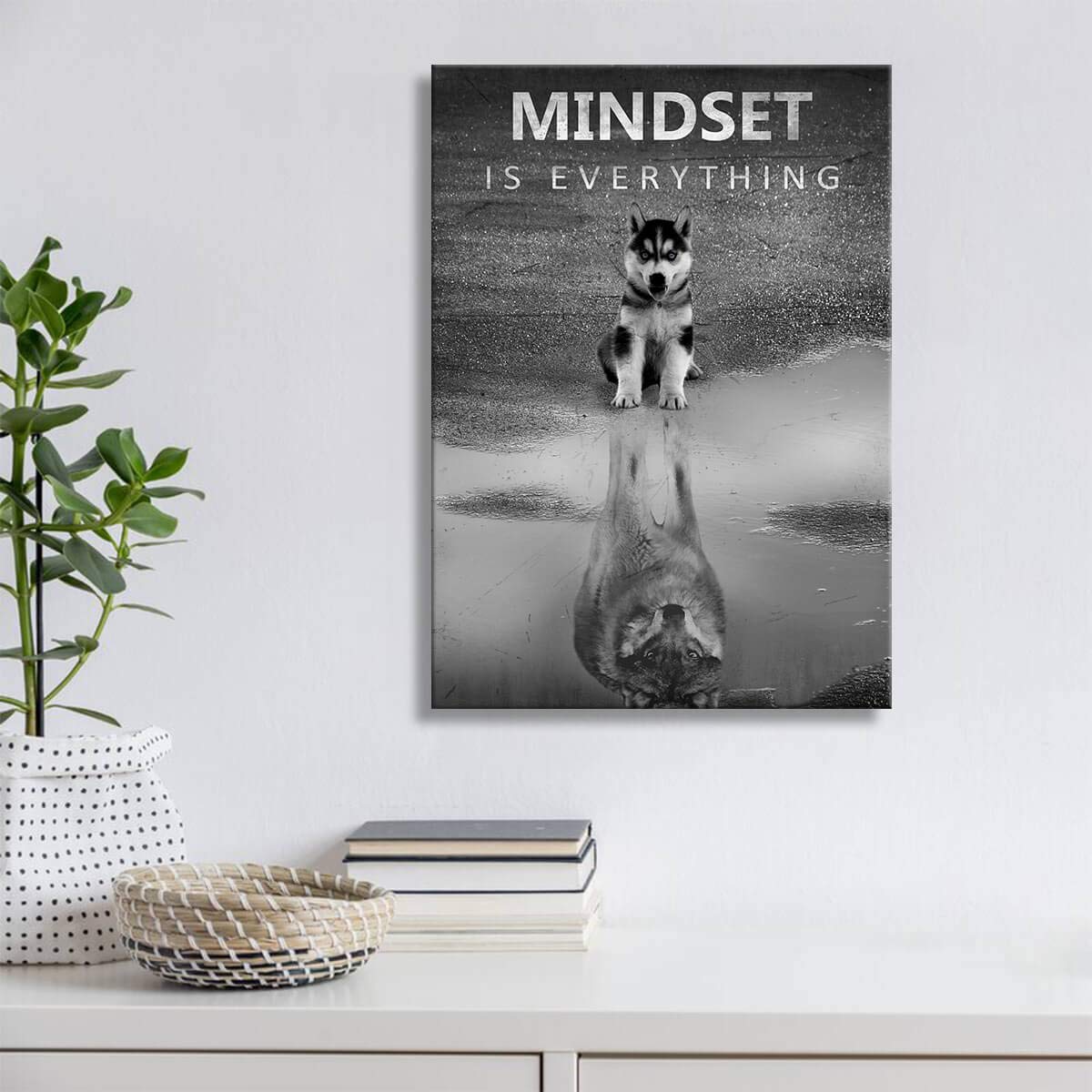 Modern Motivational Bedroom, Mindset Is Everything Inspirational Wall Art For Office Wolf Motto Artwork Wall Decor Black And Whi