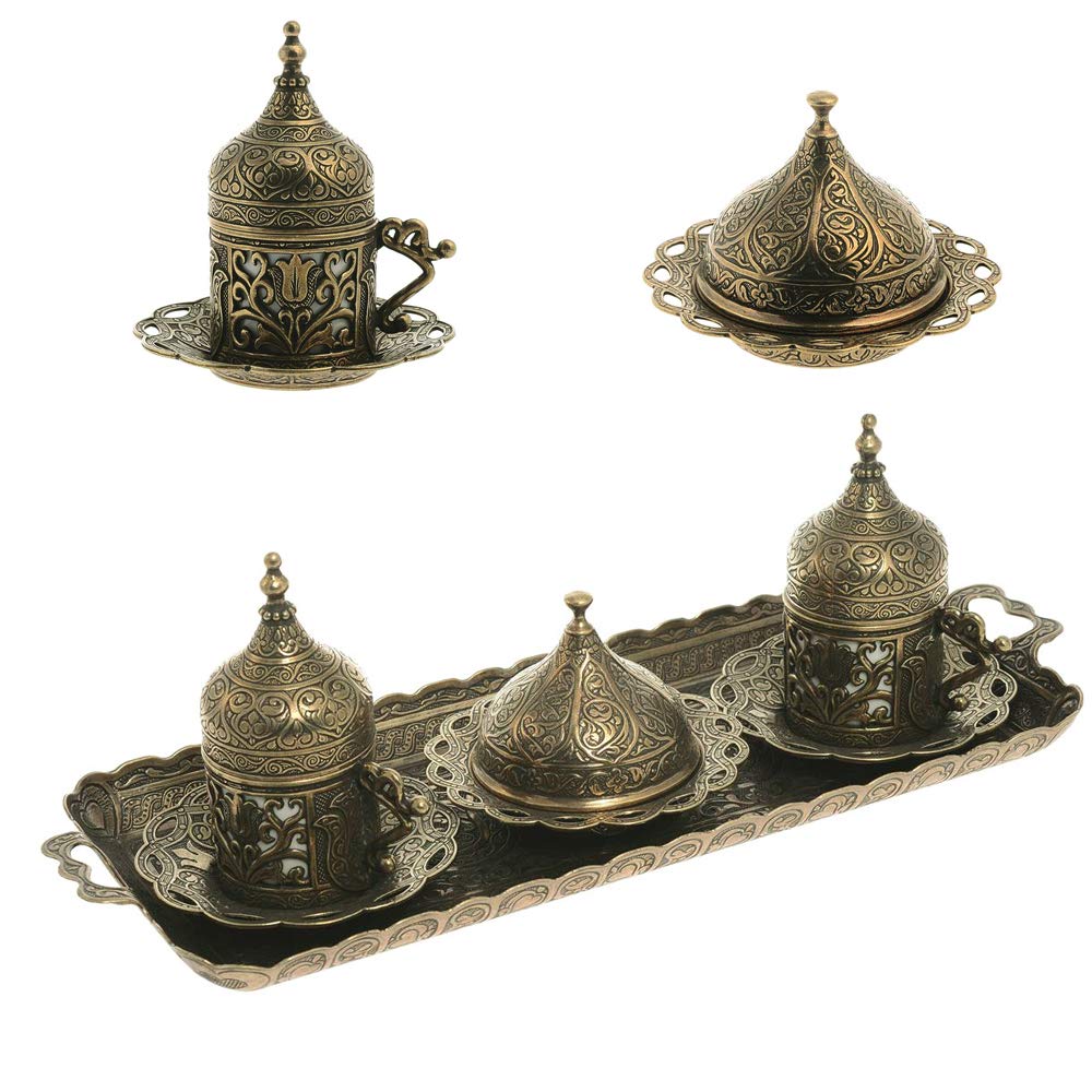 Alisveristime Authentic Turkish Coffee Cup Set: Zamak & Porcelain, Tulip Motifs (Set Of 2) (Lale) (Autentic)