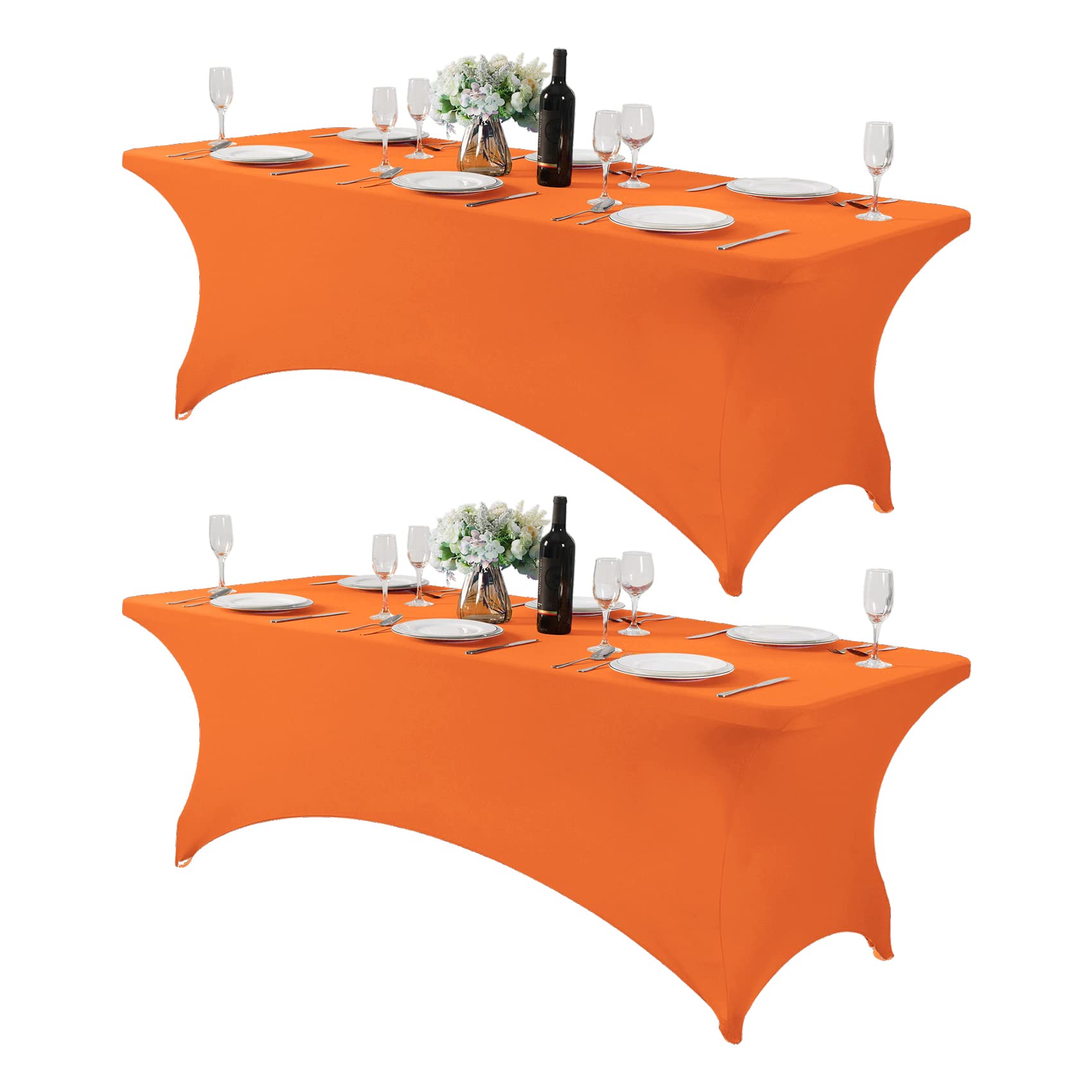 Hezuzo 2Pack Spandex Table Cover For 8Ft Table Universal Fitted Stretch Tablecloth For Party, Banquet, Wedding And Events-Orange