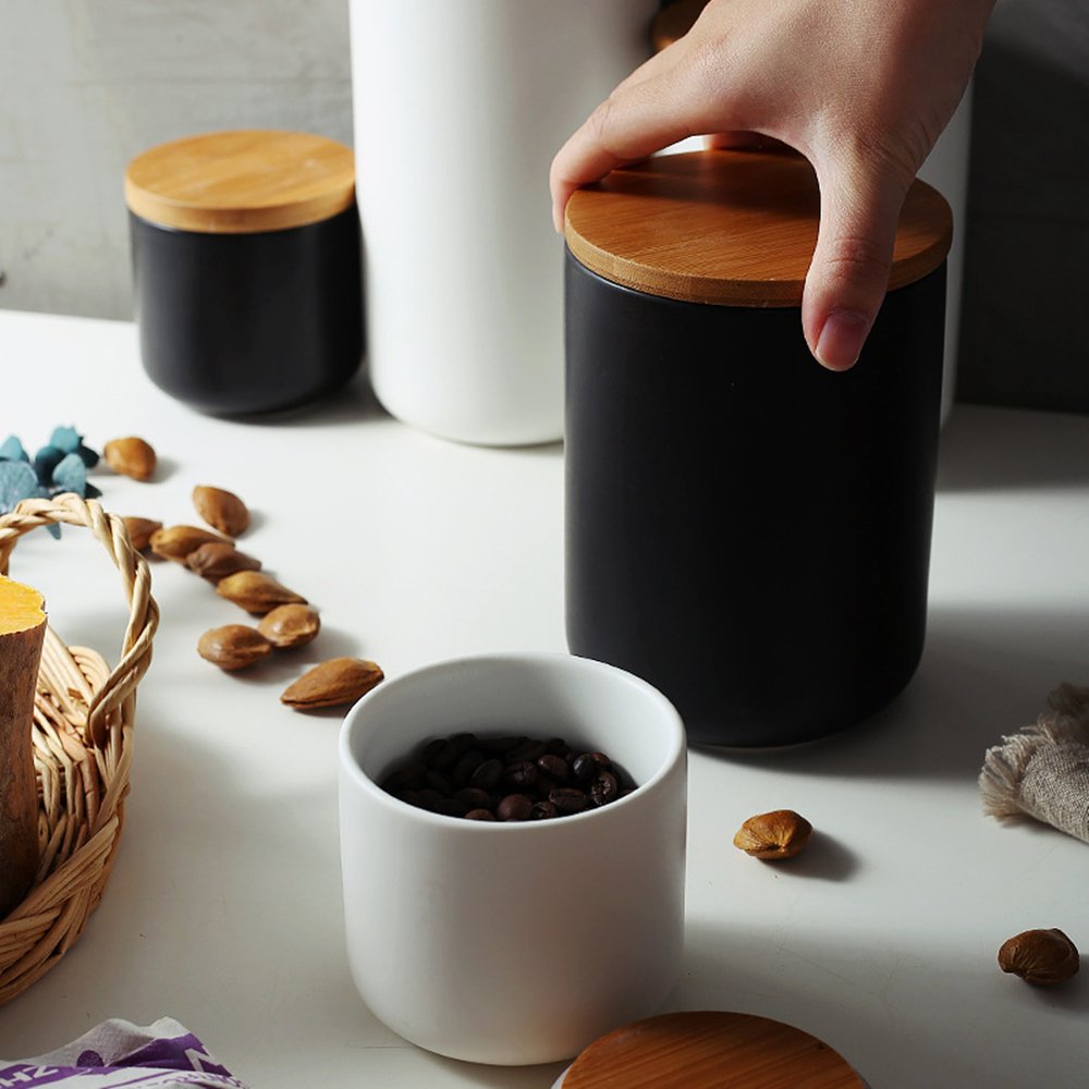 Onepine 800Ml/27 Oz Air Tight Jars Ceramic Storage Containers With Airtight Seal Bamboo Lids Kitchen Canisters For Tea Sugar Cof