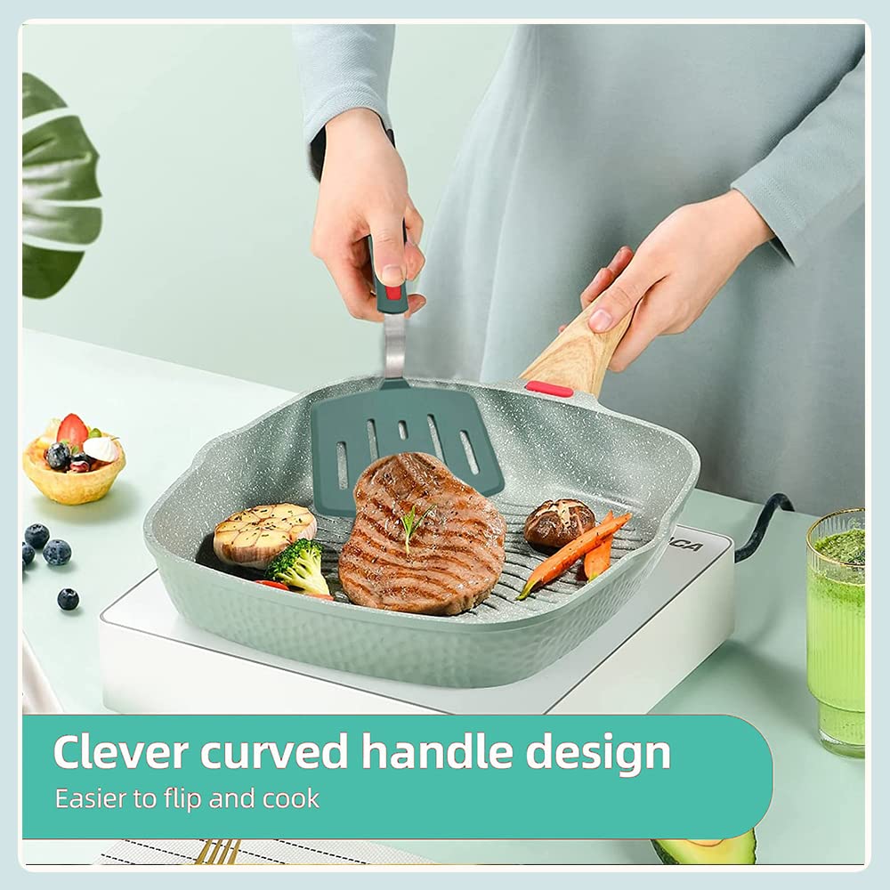 Contiup Silicone Fish Spatula Turner Wide Slotted Pancake Spatulas For Nonstick Cookware Pans Omelette Egg Spatula 600F Heat-Res