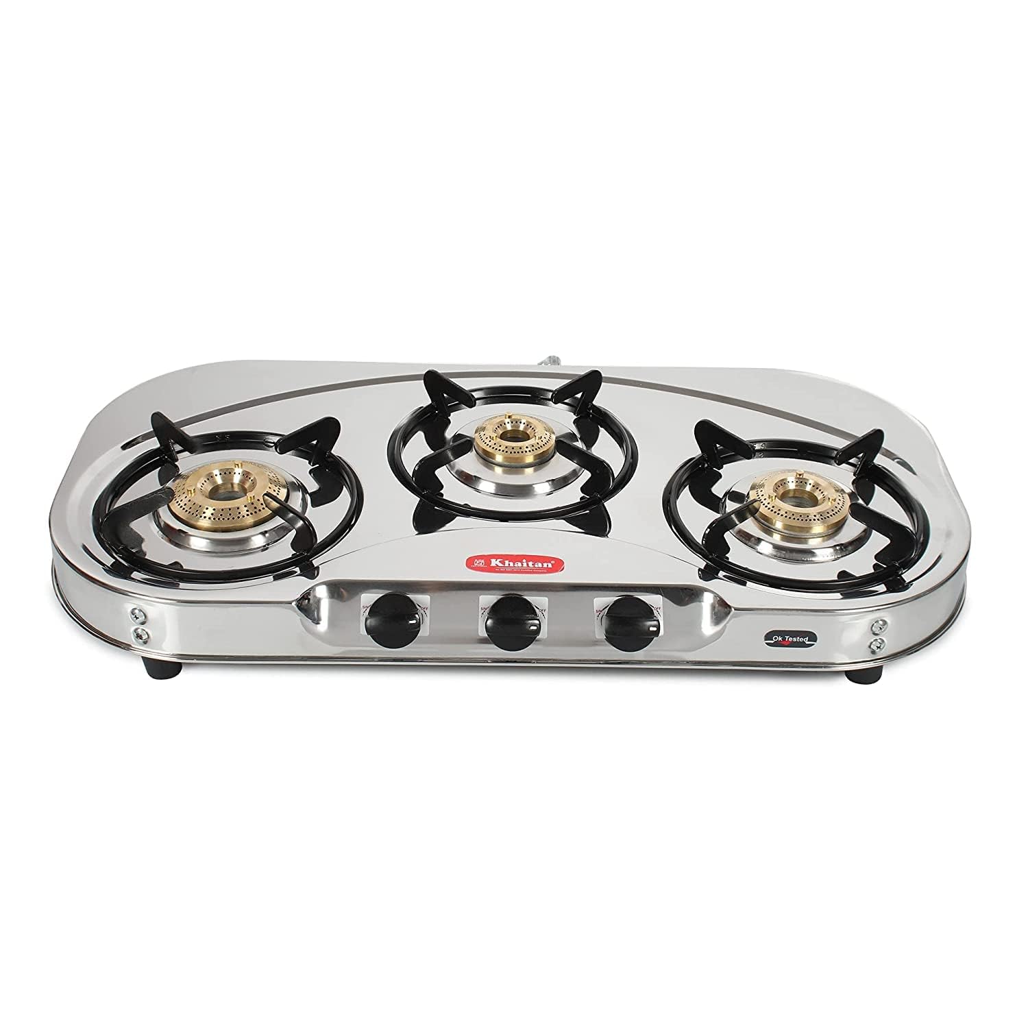 Khaitan 3 Burner Draw C (With Extra Big Party Cooking Burner) Stainless Steel Manual Gas Stove (3 Burners)