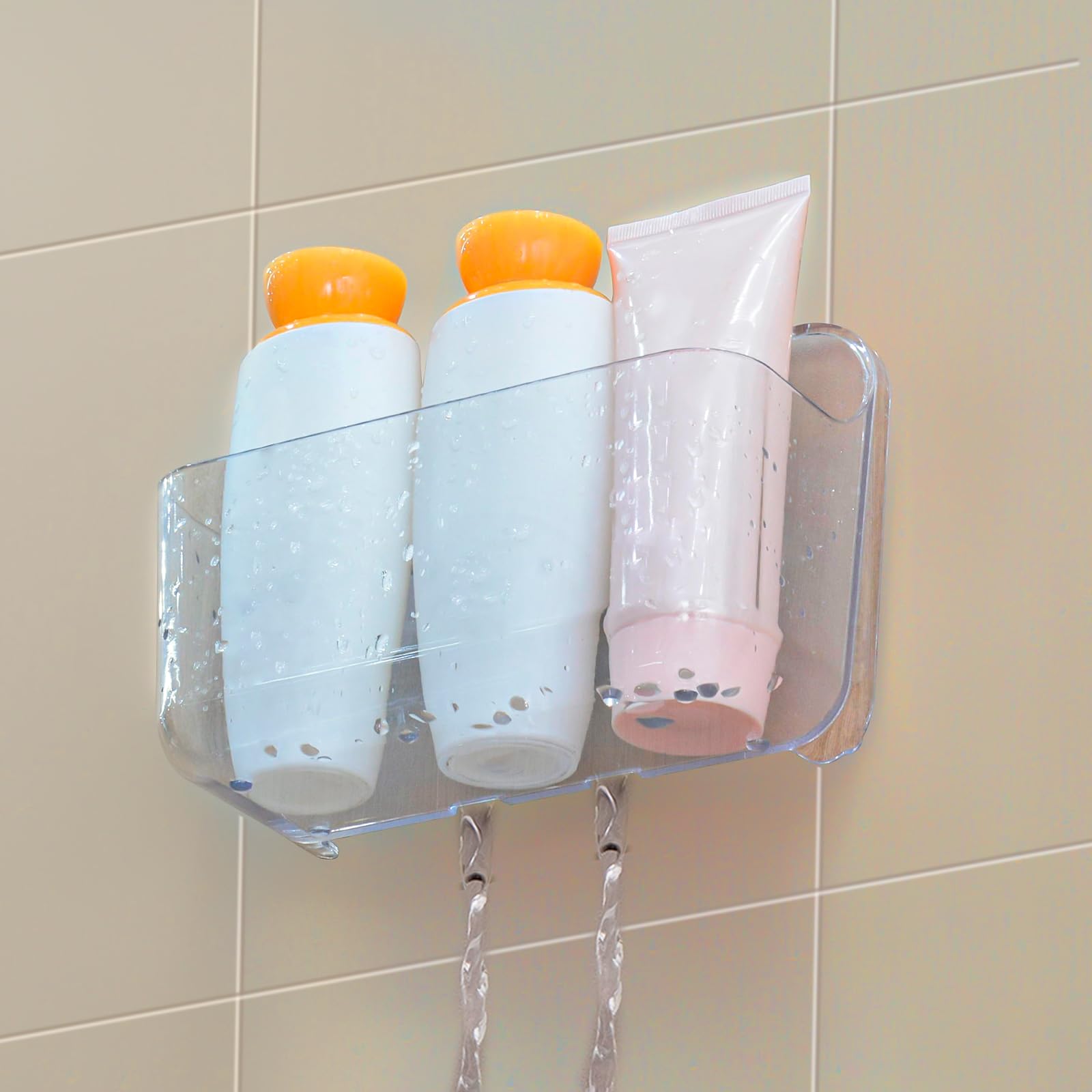 Cgbe 2 Packs Cabinet Door Organizer, Acrylic Adhesive Shelf Wall Mounted Storage, Self Adhesive Shower Shelves Without Drilling,