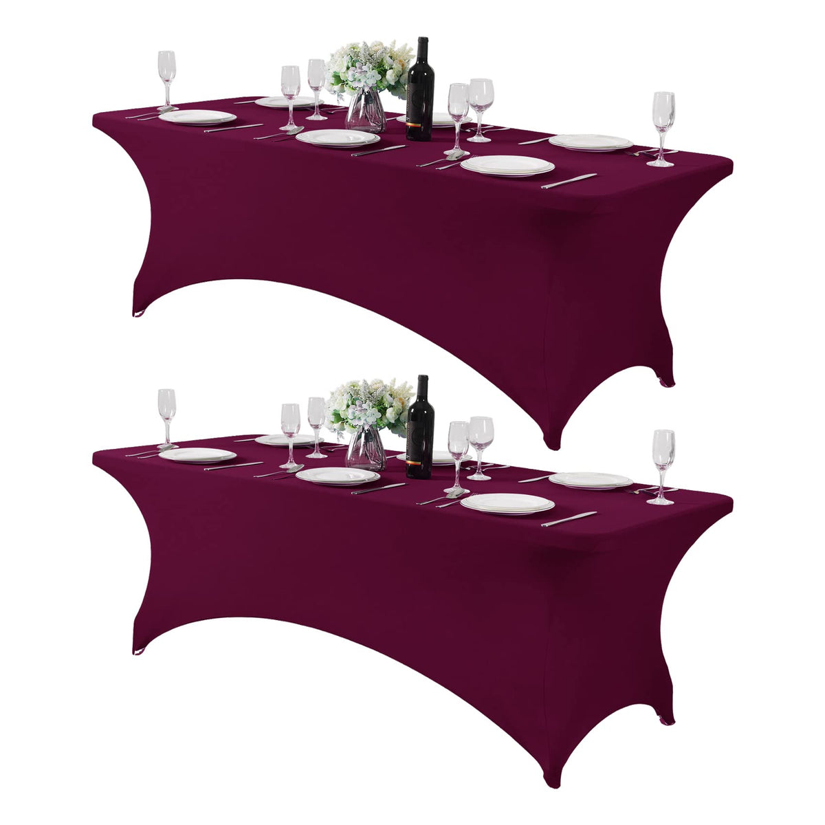 Hezuzo 2Pack Spandex Table Cover For 8Ft Table Universal Fitted Stretch Tablecloth For Party, Banquet, Wedding And Events-Burgun