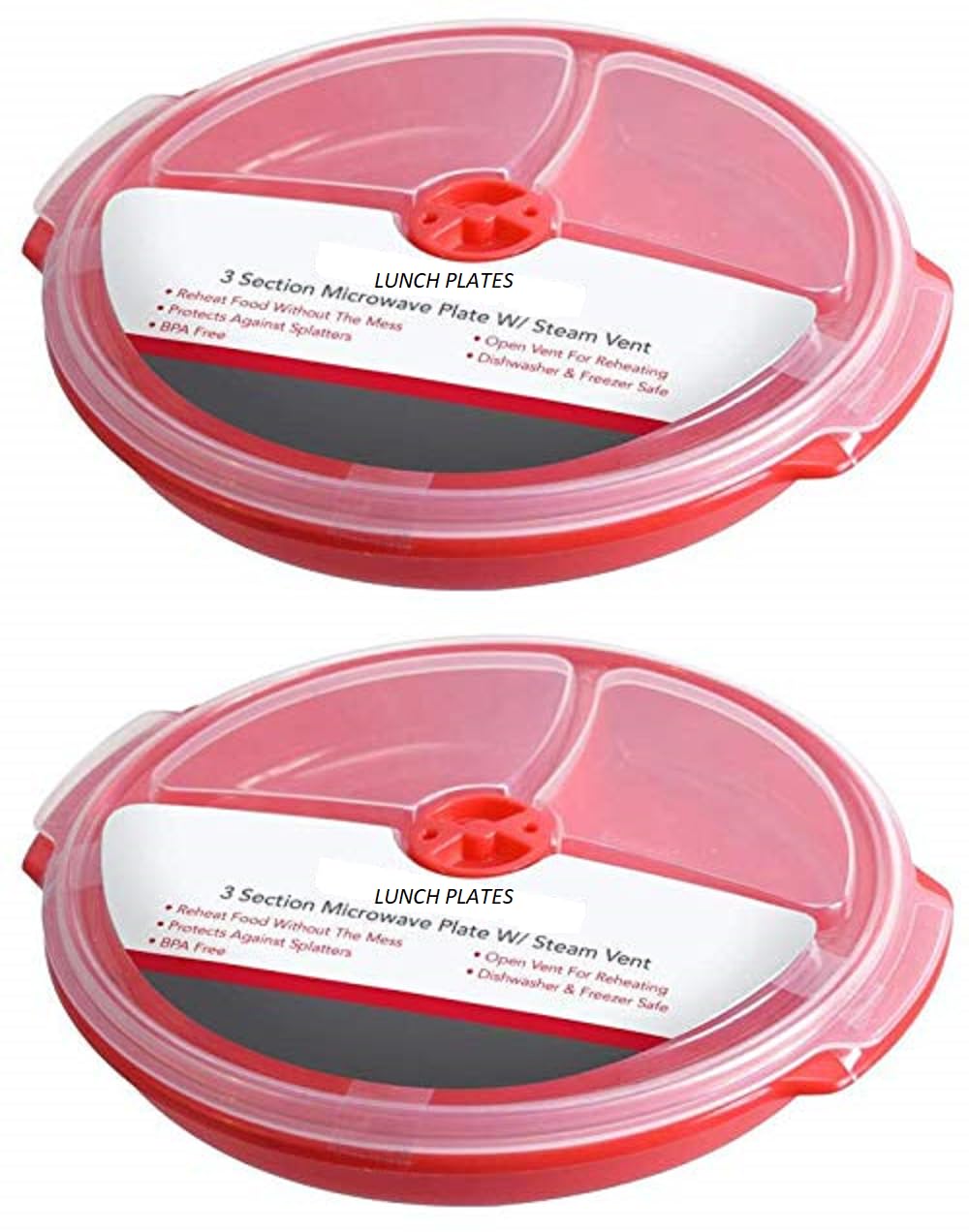 Home Products Essentials Microwave Food Storage Travel Tray Containers - Portion Control - 3 Section Compartment Divided Plates