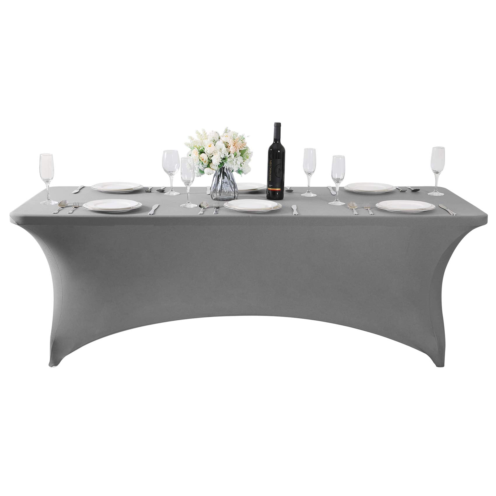 Hezuzo 2Pack Spandex Table Cover For 8Ft Table Universal Fitted Stretch Tablecloth For Party, Banquet, Wedding And Events-Gray