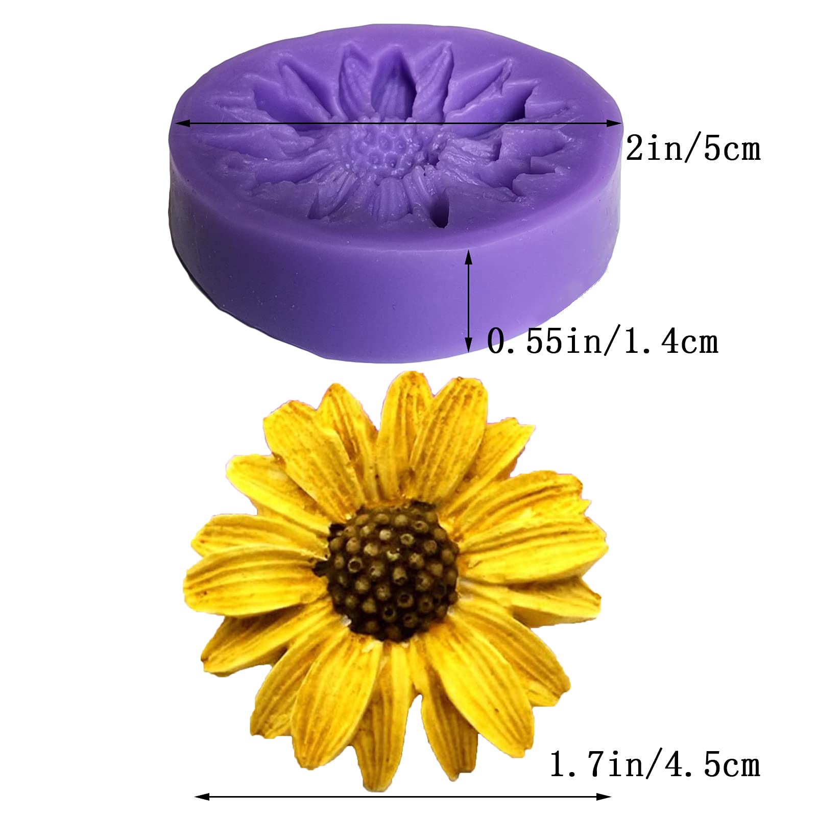 2Pcs Sunflower Flowers Silicone Molds For Cake Topper Decoration, Premium Fondant Mold For Diy Chocolate Candy Jelly Resin Clay