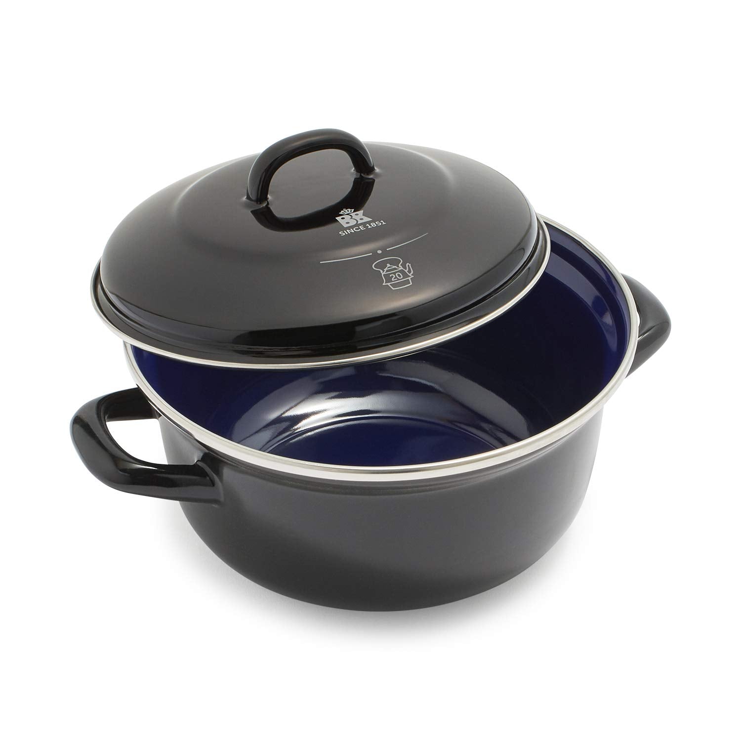 BK Indigo Aluminum Heavy-Gauge Carbon Steel, Induction, 2.5 QT Nonstick Glaze Dutch Oven, Dishwasher Safe, Black