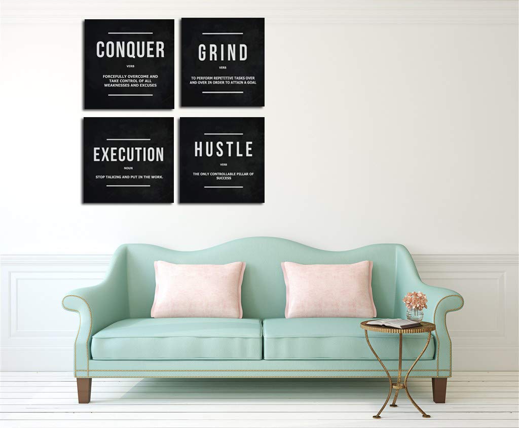Grind Hustle Execution Conquer Entrepreneur Quotes Inspirational Wall Art - Motivational Canvas Print Framed Picture Painting Fo