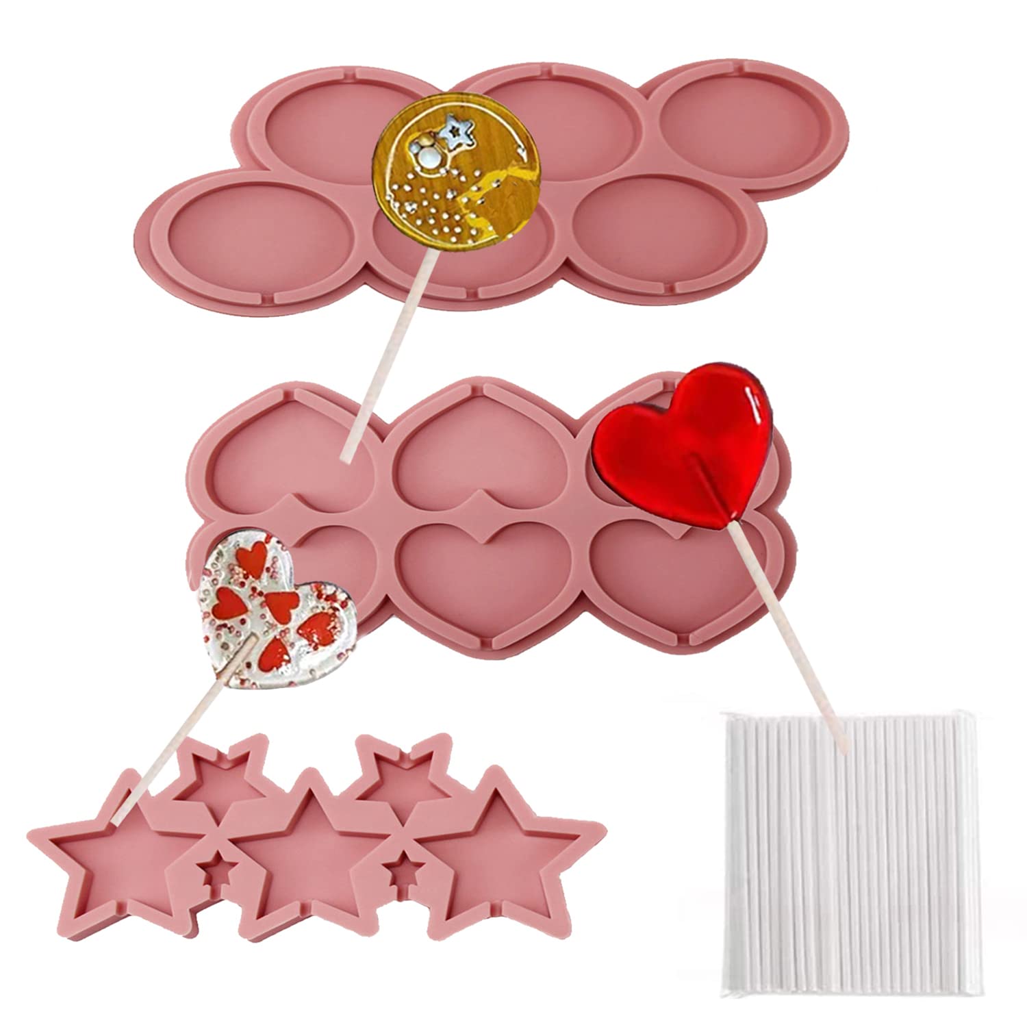 Elane 3 Pcs Lollipop Molds Silicone Candy Molds With 100 Pcs Lollipop Stick,Silicone Chocolate Molds