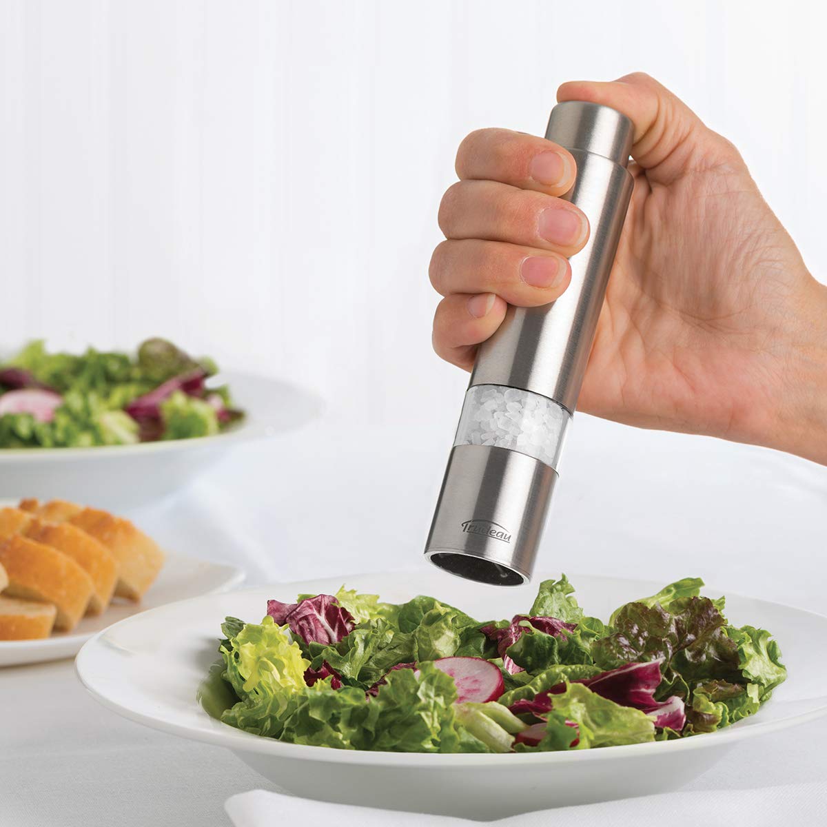 Trudeau Stainless Steel One-Hand Thumb Mill Salt Grinder, 6", Silver - Model 0713018