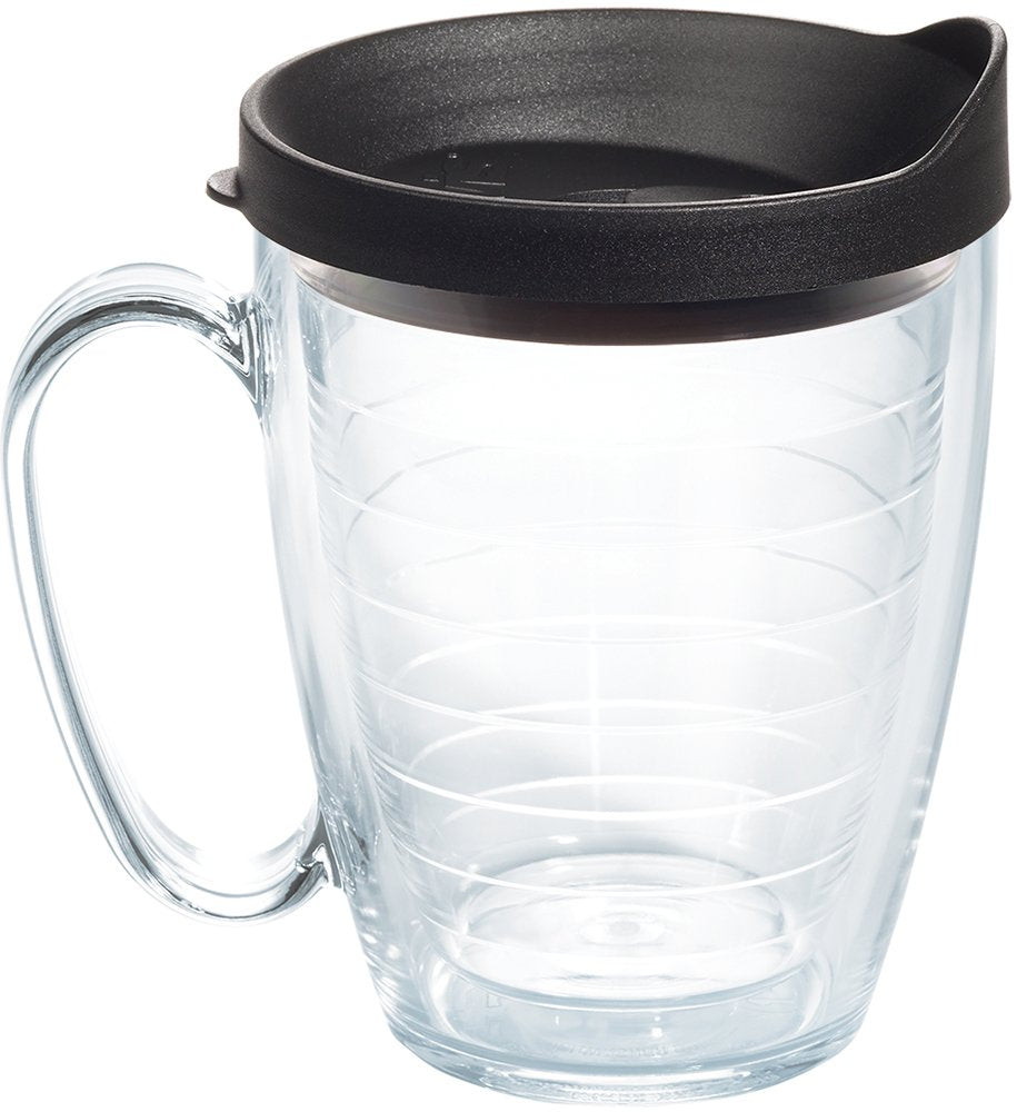 Tervis Clear & Colorful Lidded Made in USA Double Walled Insulated Tumbler Travel Cup Keeps Drinks Cold & Hot, 16oz Mug, Black L