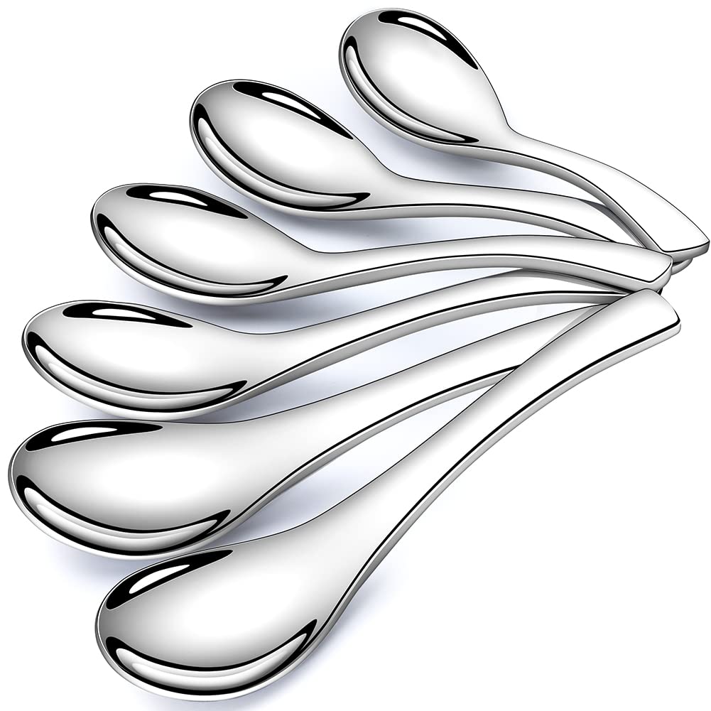 Aoosy Soup Spoons, 6 Pieces Stainless Steel Korean Spoons, Asian Soup Spoons, 6.3 Inches Heavy Duty Asian Thick Short Handle Ram