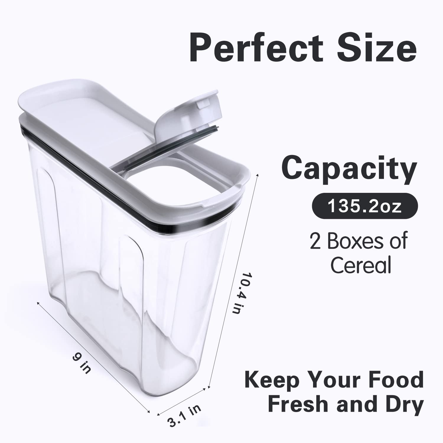 Freshkeeper Cereal Containers Storage Set, Airtight Food Storage Container With Lid 4L/135.2Oz, 2Pcs Bpa-Free Plastic Pantry Org