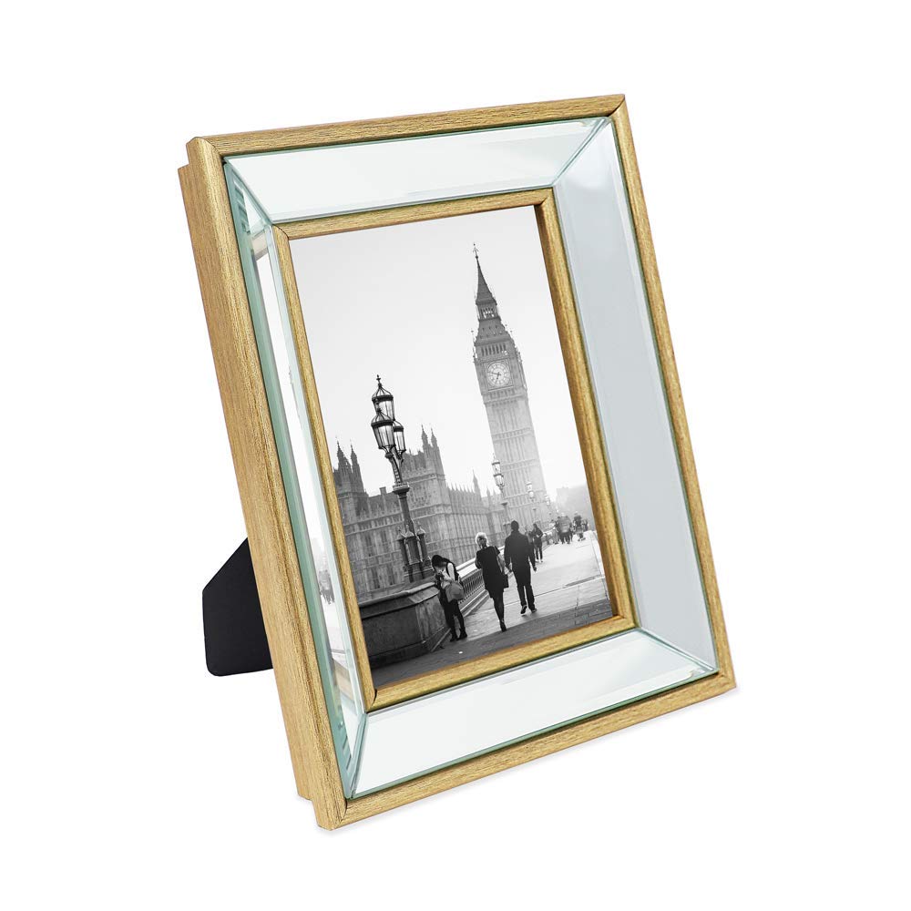 Isaac Jacobs 5x7 Gold Beveled Mirror Picture Frame - Classic Mirrored Frame with Deep Slanted Angle Made for Wall D  cor Display