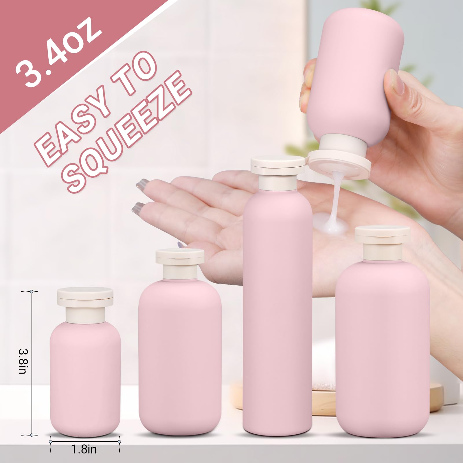 Asevat 3.4 Oz Plastic Squeeze Bottle For Lotion, Plastic Empty Shampoo Conditioner Container, Plastic Travel Size Toiletries Bot