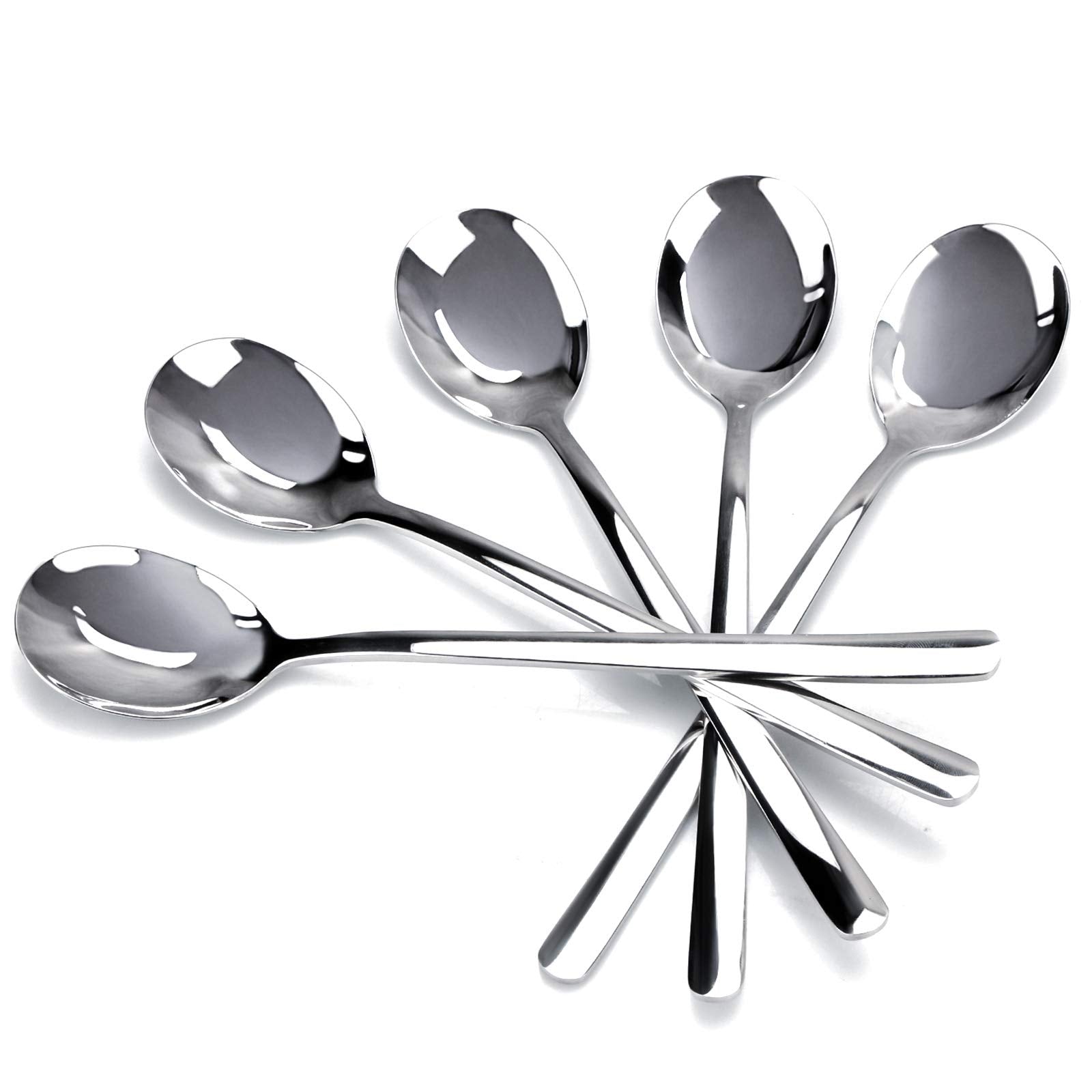 Premium Soup Spoons, 5 Pack 18/10 Stainless Steel Fashion Large And Heavy Round Spoons, 8 Inch Long Handle Round Spoons, Suit Fo