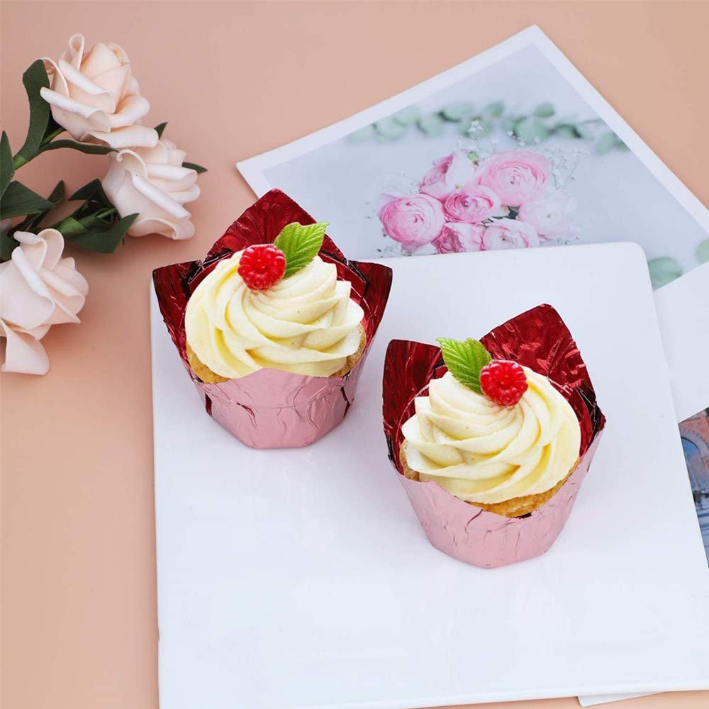 100Pcs Aluminum Foil Cups Cupcake Muffin Liners, 3.5 Ounce Aluminum Foil Baking Cups, Disposable Tulip Style Cupcake Cups, Bakin