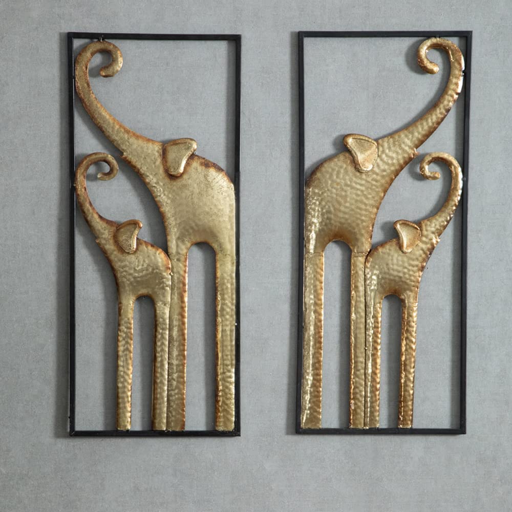 HKaikzo Set of 2 Elephant Wall Decor, African Wall Decor, Gold Elephant Wall Art, Animal Decorations for Living Room, Modern Met