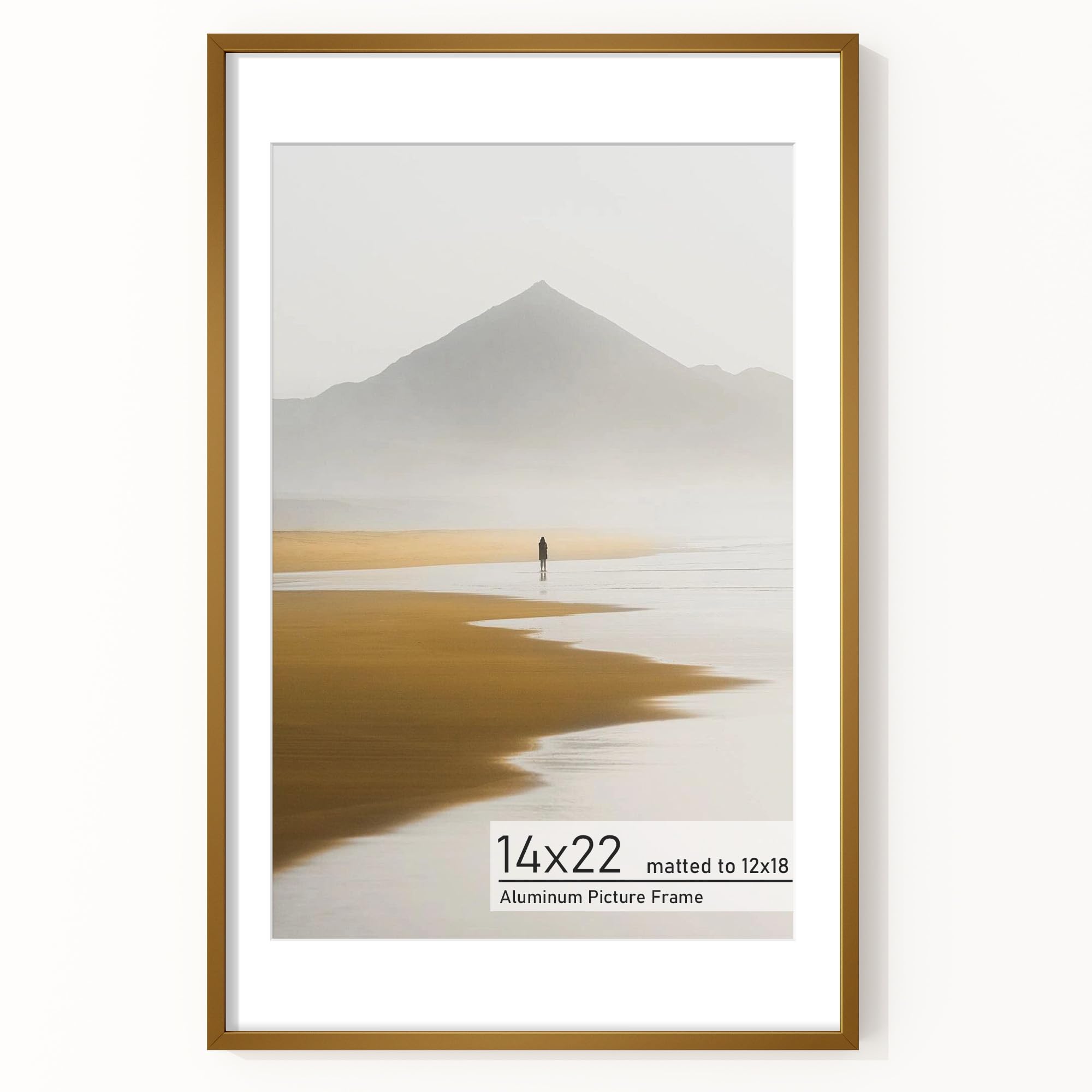 Acovy 14x22 Picture Frame, Aluminum Photo Frame Matted to 12x18, 14 x 22 Poster Frame with High Definition Tempered Glass, Metal