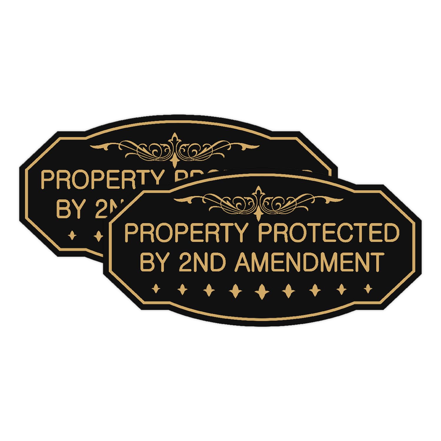 Victorian Property Protected By 2nd Amendment Sign - Easy Installation | Durable Wall or Door (Black/Gold) - Small (2 Pack)