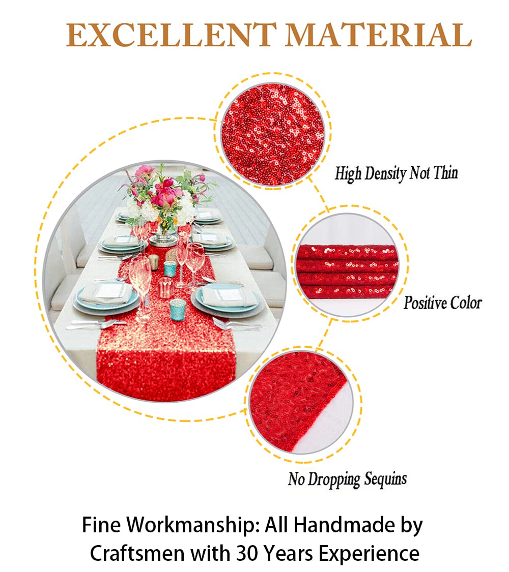 ShinyBeauty 12x72-Inch Rectangle-Red-Sequin Table Runner- for Wedding/Party/Decor 12x72-Inch Christmas Table Runner Red Runner for Tables Bridal Shower Table Runner for Reception