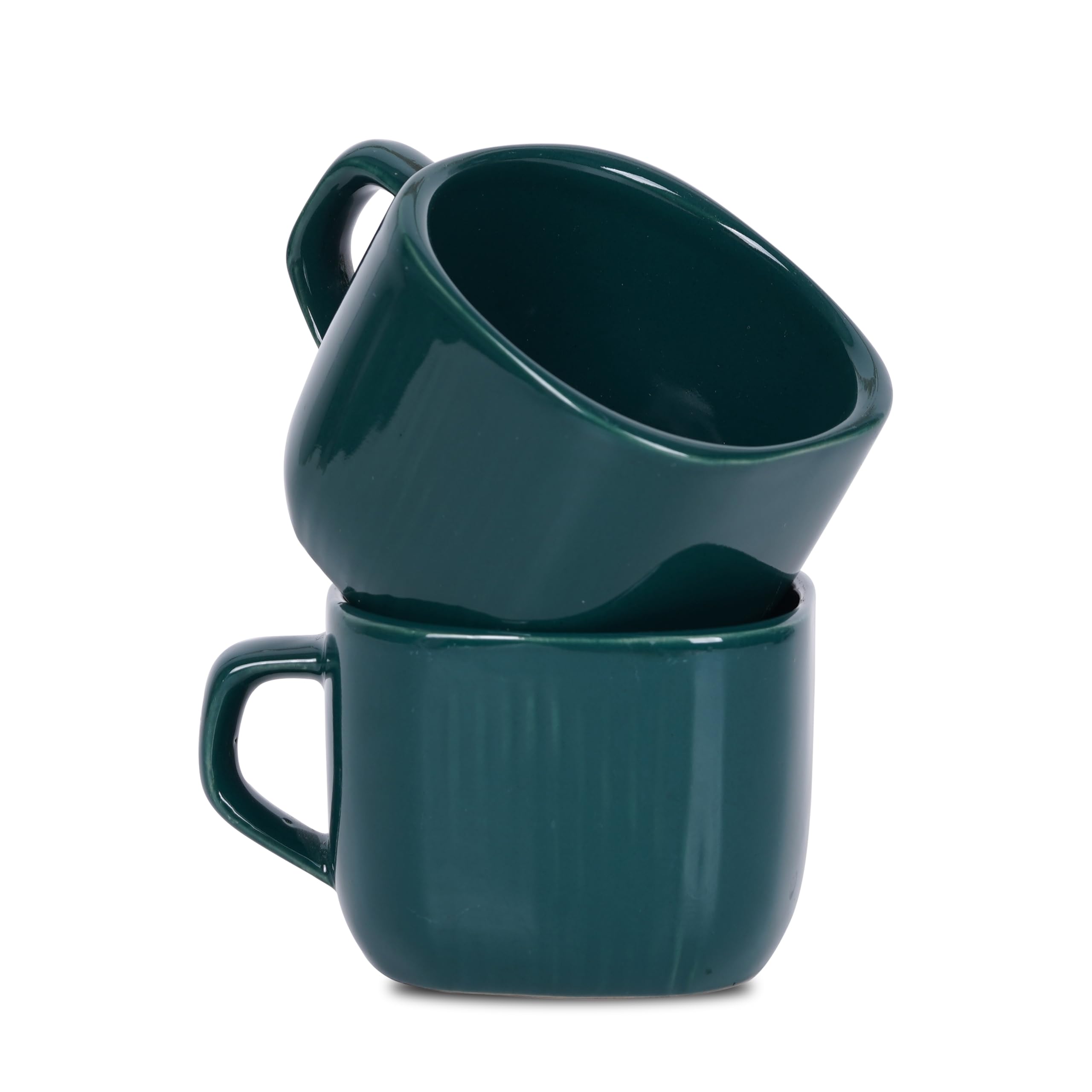 Data Ceramic Zen Coffee Mugs In Dark Green, Set Of 6, 199 Ml, 199 Ml