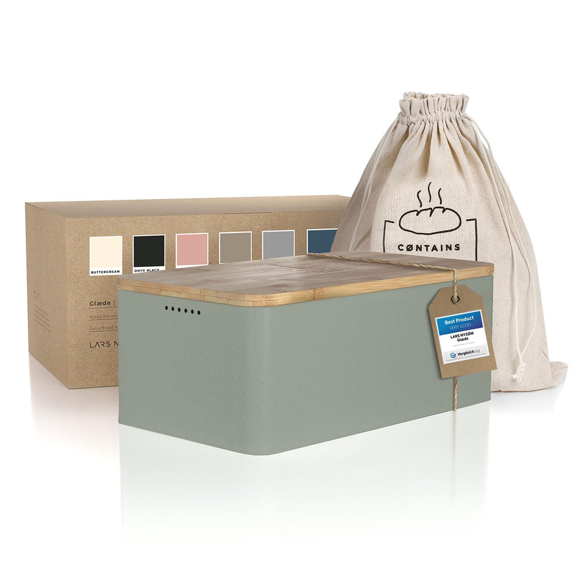 Lars Nysm Bread Box I Metal Box With Linen Bag For Long Lasting Freshness I Bread Bin With Bamboo Lid Usable As Cutting Board I