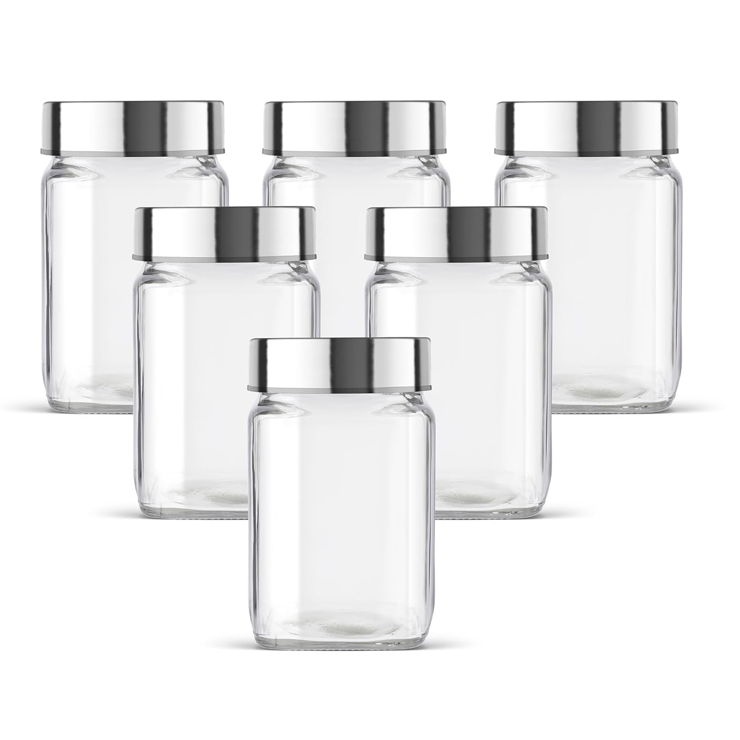 Home Stuffs Glass Storage Jar | Container With Air Tight Silver Metal Lid | Multipurpose Jar | For Storage Of Food, Pulses, Spic