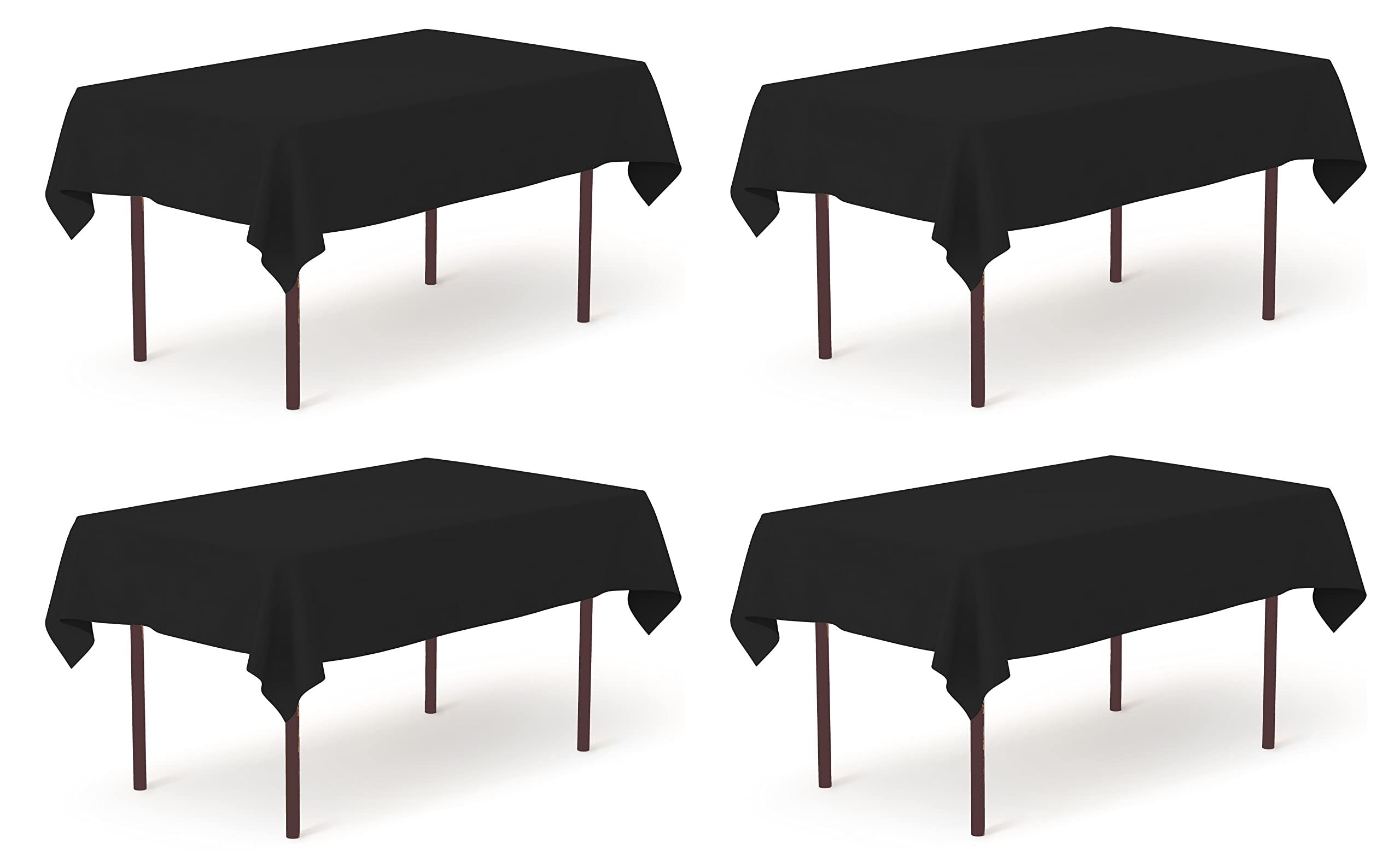Pomp Black 60'' X 84'' Poplin Polyester Tablecloth (4 Pack) | Wrinkle + Stain Resistant Easy Care Premium Fabric | Fits 5Ft Rect