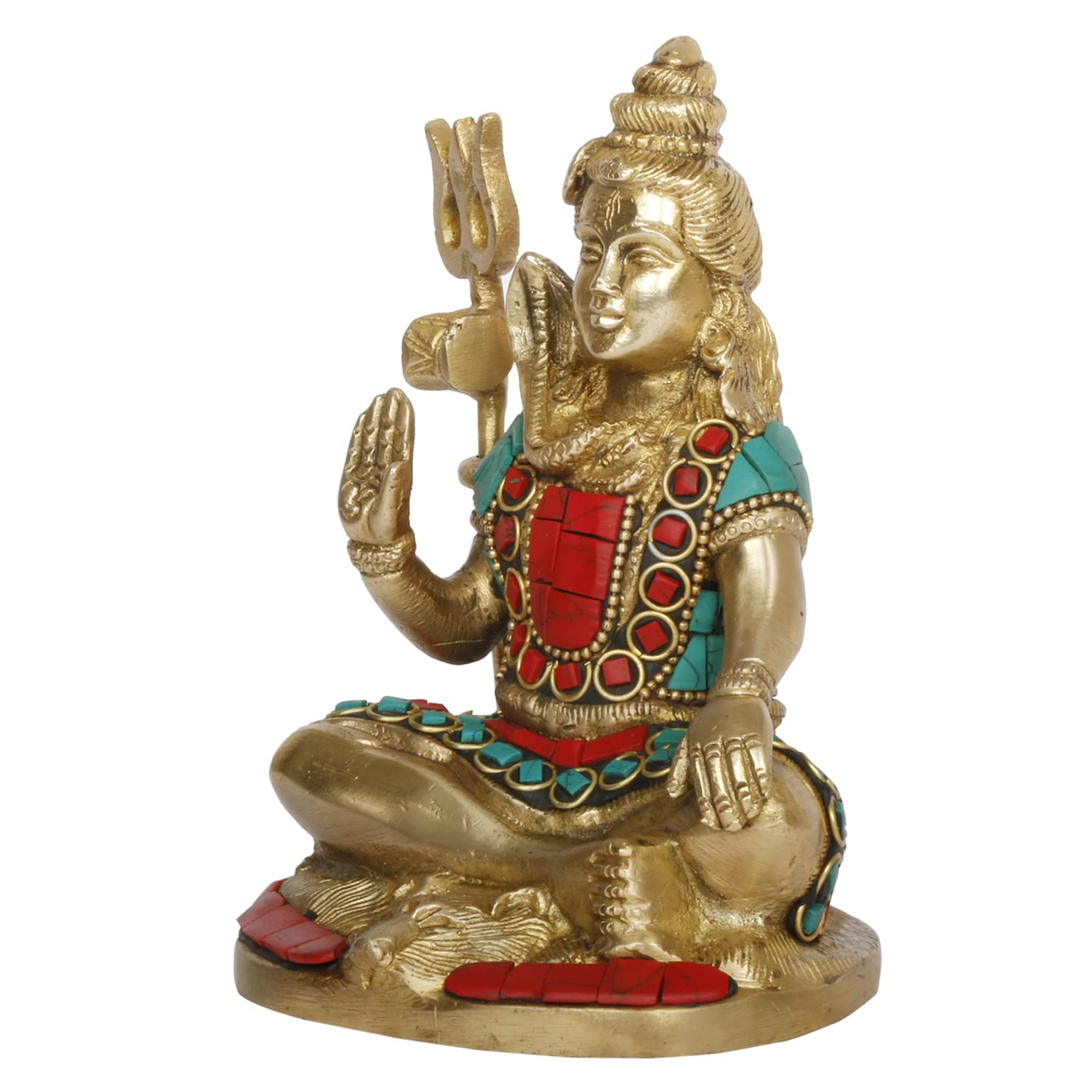 Artvarko Shiva Brass with Inlay Idol Statue God Shiv Shankar Murti Showpiece for Pooja Lord Blessing Shanker Deity Figurine Home