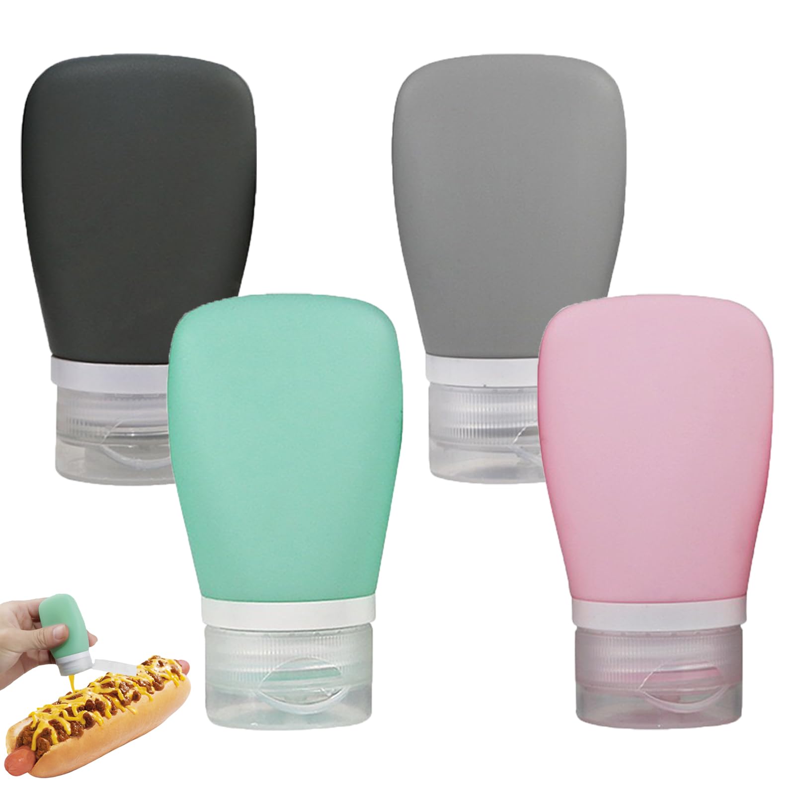 Zlongron 4 Pack Leak-Proof Mini Condiment Bottles, Food-Grade Silicone Squeeze Bottles, Easy To Carry As Travel Storage Bottles,