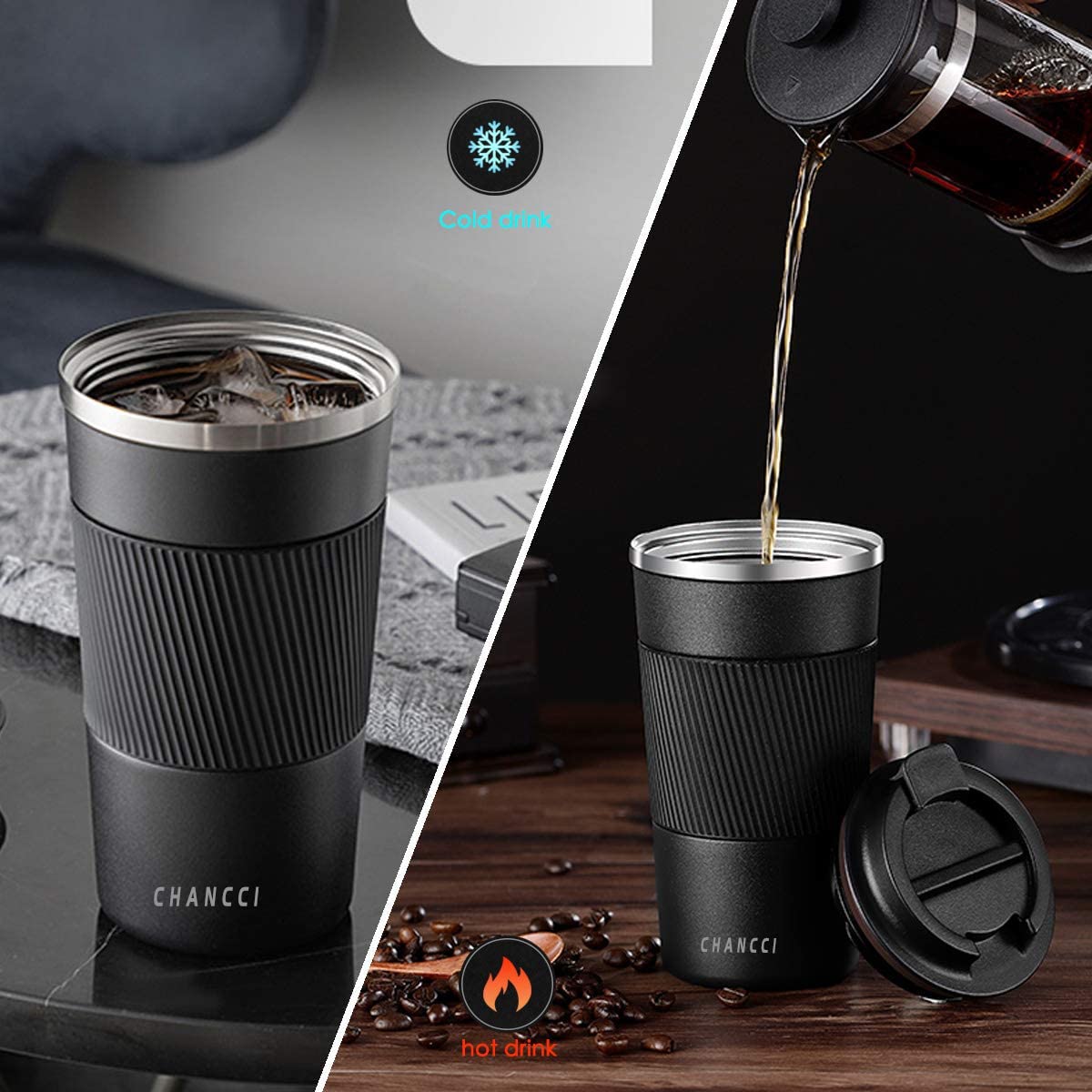 Travel Coffee Mug Spill Proof Leakproof 16 Oz Insulated Coffee Mug With Screw Lid, Stainless Steel Vacuum Tumbler Reusable Therm