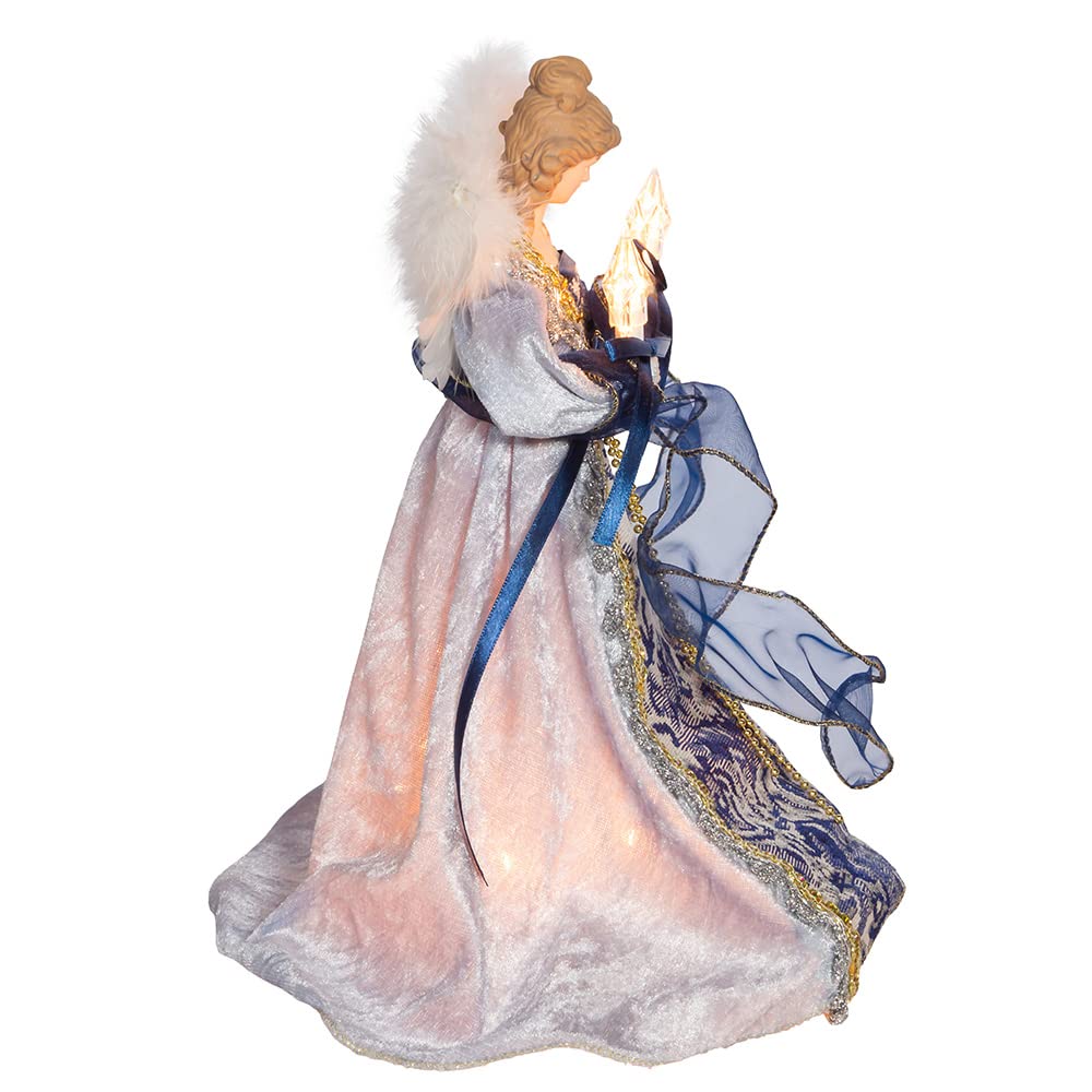 12-Inch UL 10-Light Delft Blue with Gold Angel Tree Topper